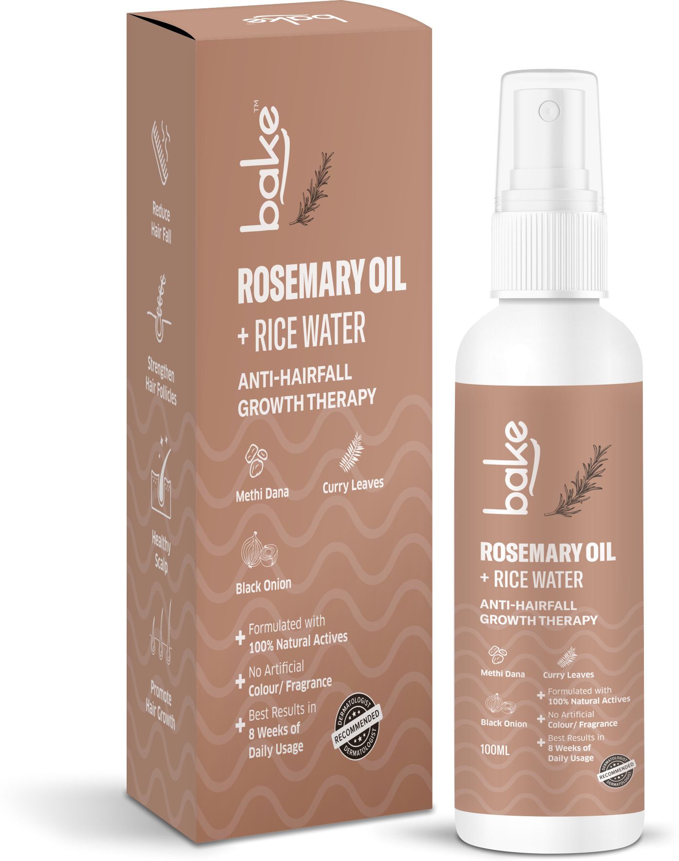 BAKE Rosemary Oil Hair Growth Serum Spray with Rice 