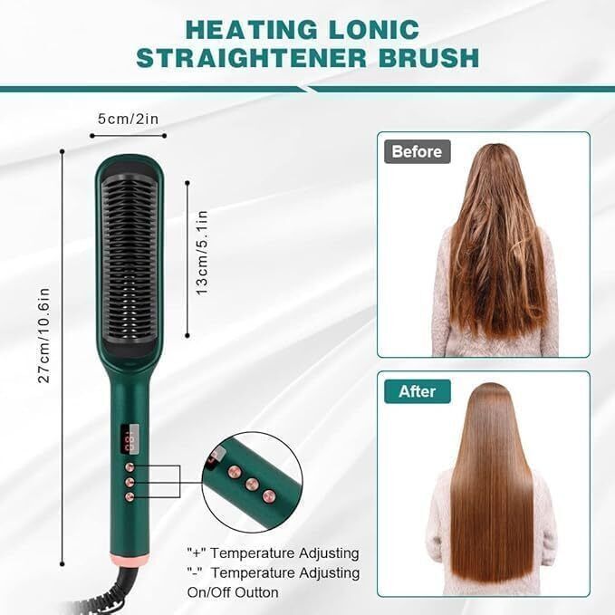 WQRT Hair Straightener Comb Brush 2-in-1 for Men & Women 5 Adjustable Heating HS115 Hair Straightener Brush