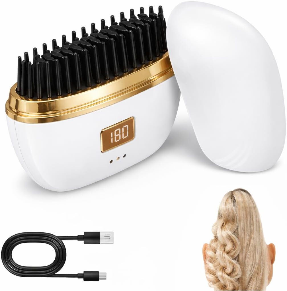 QOZWEID hair straightener brush mini hair straightener comb travel friendly mini cordless rechargeable portable wireless hair straightener comb Hair Straightener-image-1