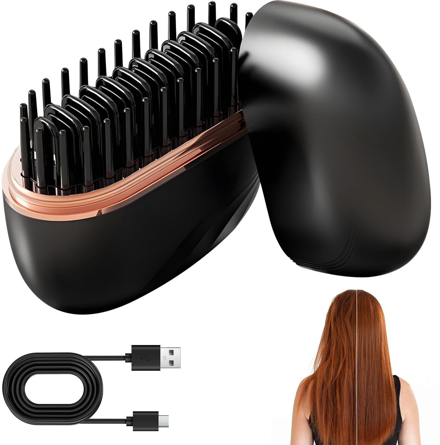 FLOSTRAIN Mini Straightener, Rechargeable Portable Brush, Fast Heating Hot Comb Hair Straightener-image-3