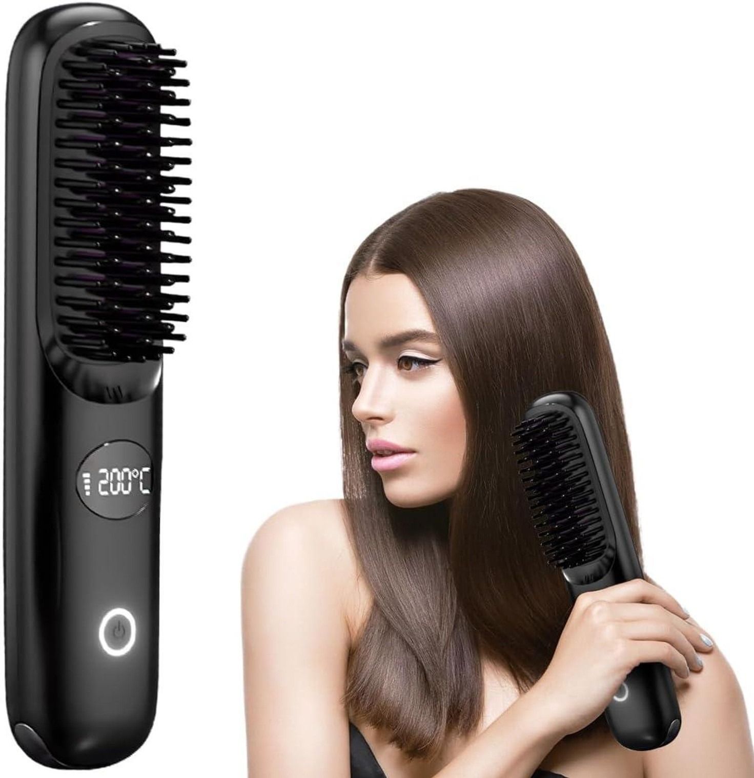 Vijay Portable Cordless Hair Straightener Comb With Digital Temperature Display For Travel Hair Straightener Brush-image-28