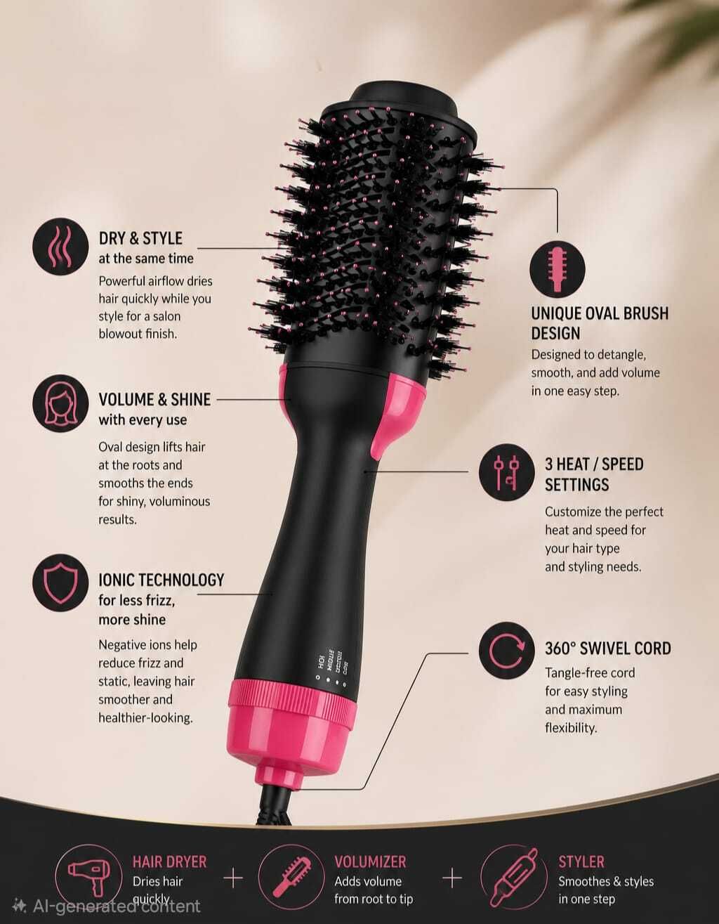 MokoKart Hair Dryer & Volumizer, Hot Air Brush,4 In 1 Styling Brush Styler 4 In 1 Hair Straightener Hair Straightener-image-42