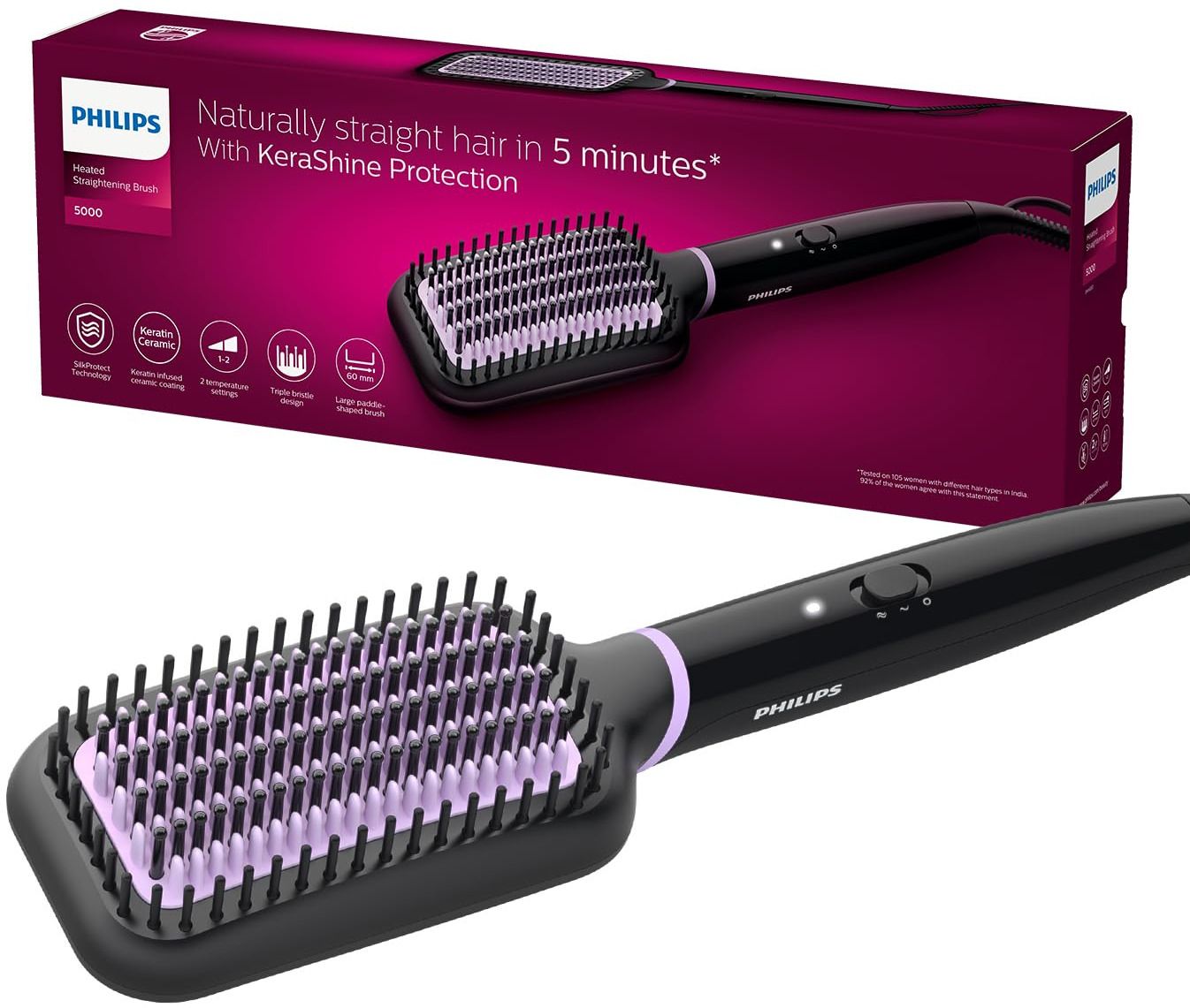 PHILIPS Philips BHH880/10 Heated Hair Straightening Brush with ThermoProtect, 50W Bhh880/10 Hair Straightener Brush-image-8