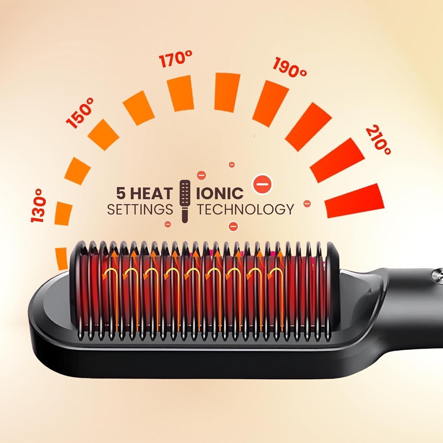 TOT Hair Straightener 2-in-1 Comb Brush for Men & Women Fast & 5 Adjustable Heating HC08 Hair Straightener Brush-image-6