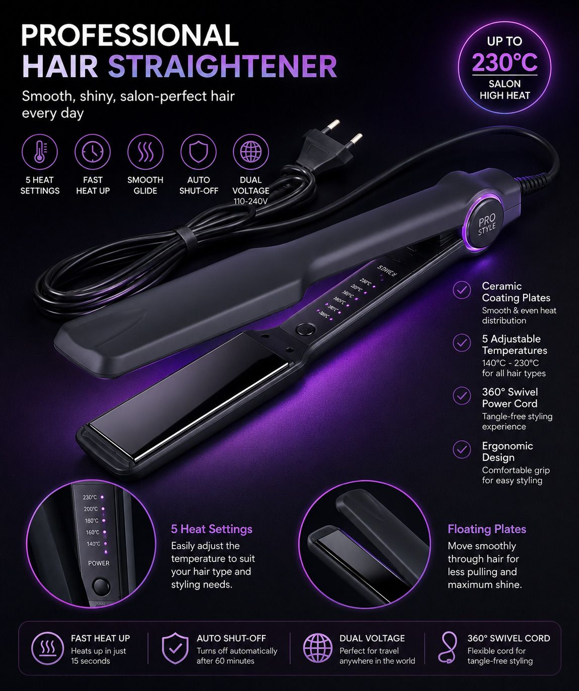 VYNEXX Fast Heating Hair Straightener Styling Iron – Straight, Smooth & Glossy Hair Hair Straightener-image-6