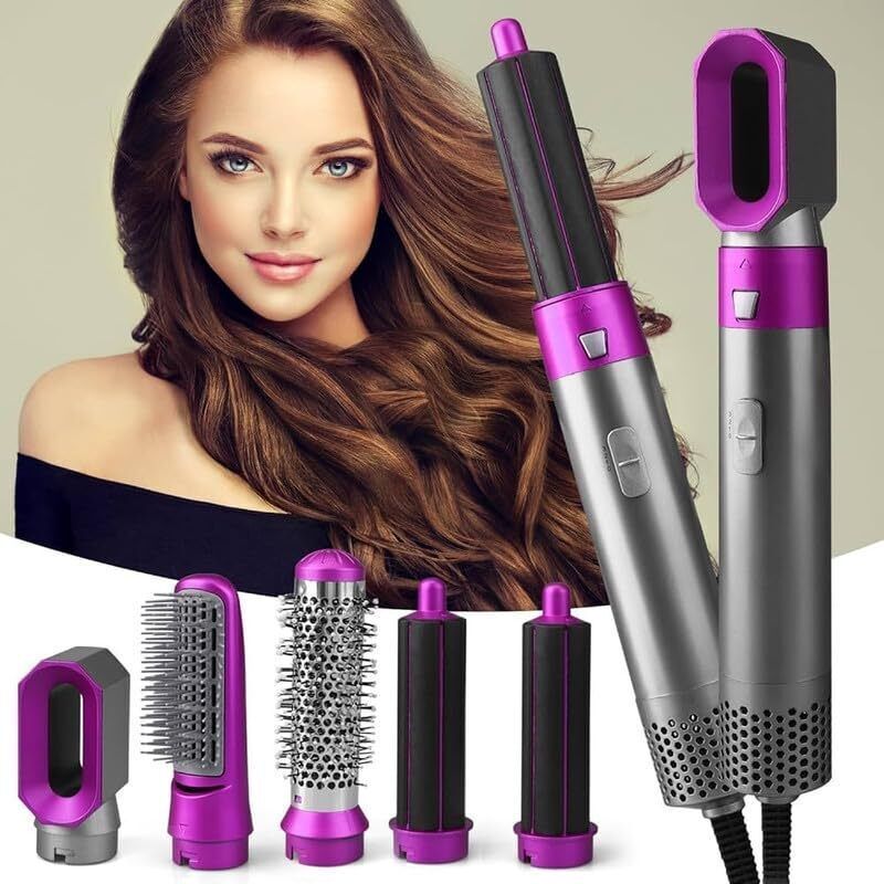 Omphalos 5 in 1 Hair Styler For Women Multifunctional Styling Tool With 5 Attachments 1 Hot Air Brush, 2 Spiral Curler, 1 Hair Dryer, 1 Hair Straightner Comb, 3 Heat Hair Styler-picture-11