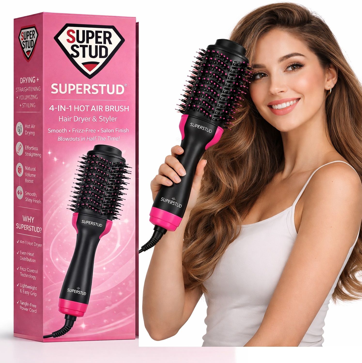 SUPERSTUD Hair Dryer Straightener Brush For Woman Professional 4 In 1 Volumizer Hair Straightener Brush