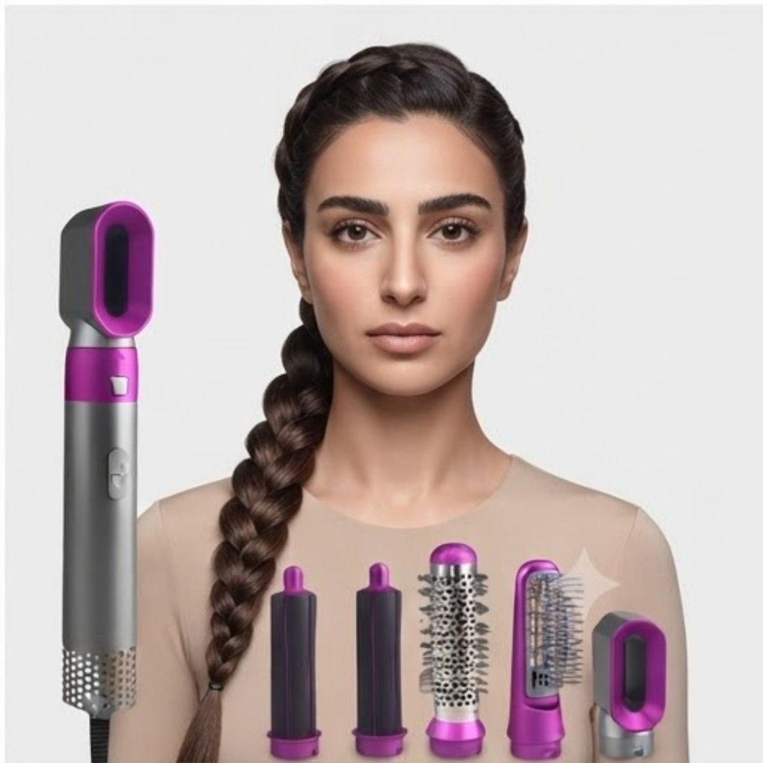 VKG Venus 5 in 1 Air Styler Hot Air Brush with Straightener, Curling Tong, Blow Dryer, Concentrator & Diffuser, 3 Heat Settings, Hair Styling Tool Hair Straightener-image-9