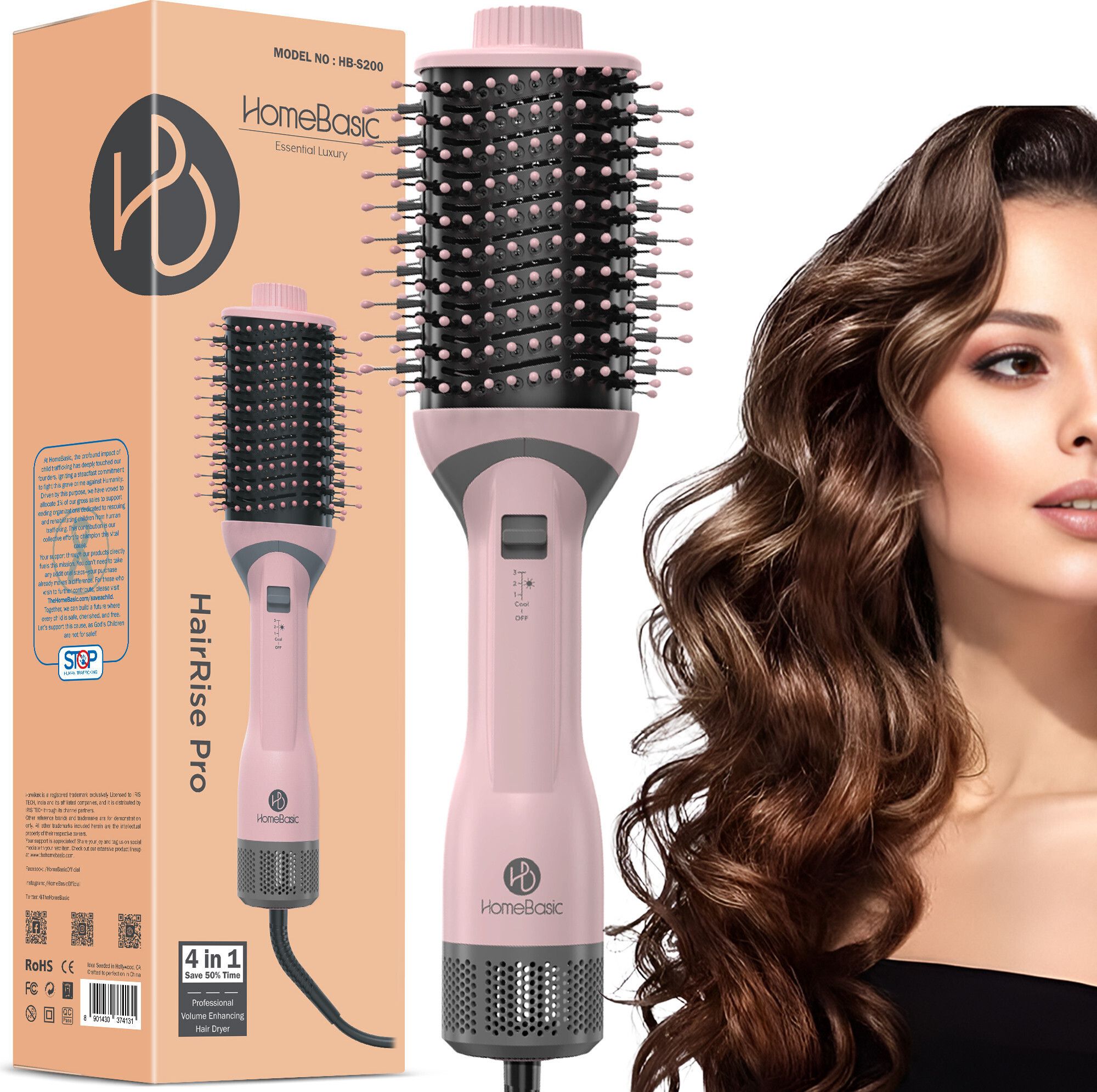 HOMEBASIC HairRise Hot Air Brush HB-S200 Professional Hot Air Brush Adjustable 3 Heat Settings for All Hair Types Hair Straightener Brush-image-38