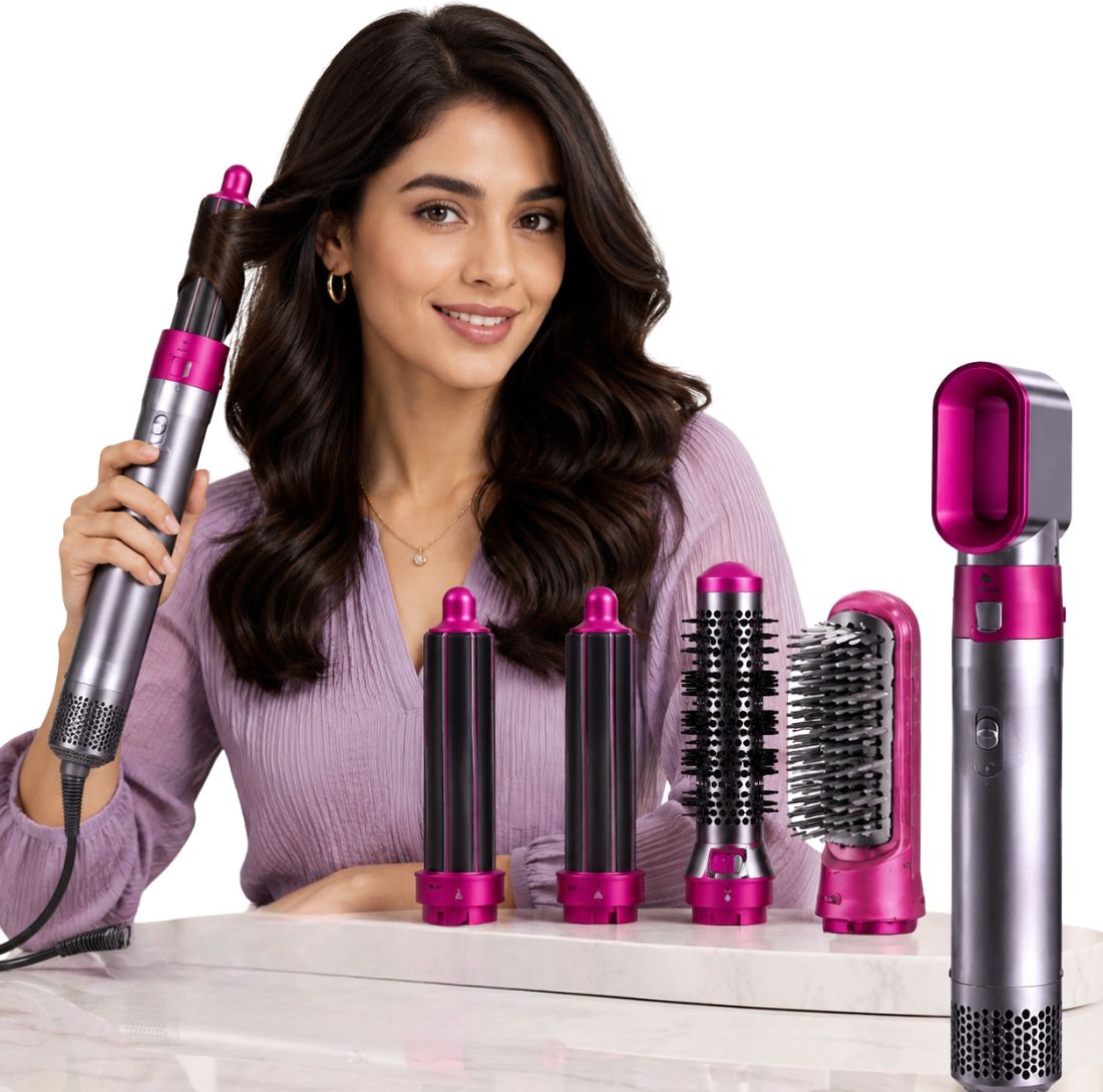 VKG Venus 5 in 1 Hair Dryer Styler Brush, Ionic Hot Air Brush for Fast Drying, Straightening, Curling, Volumizing and Detangling with Ceramic Care Hair Straightener-image-39