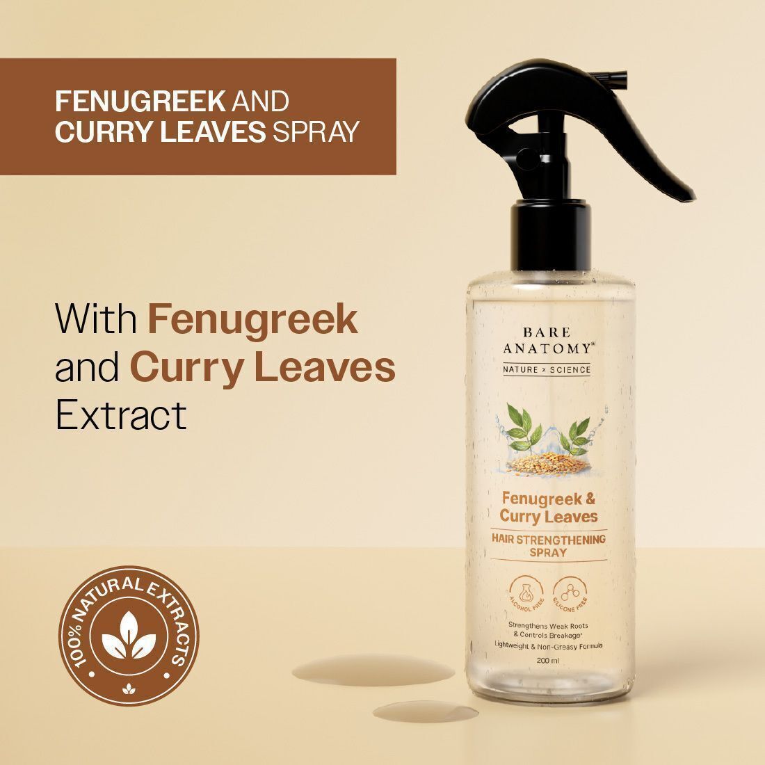 Fenugreek and Curry Leaves Hair Spray | Nature x Science | Strengthens Roots Hair Styler-image-46
