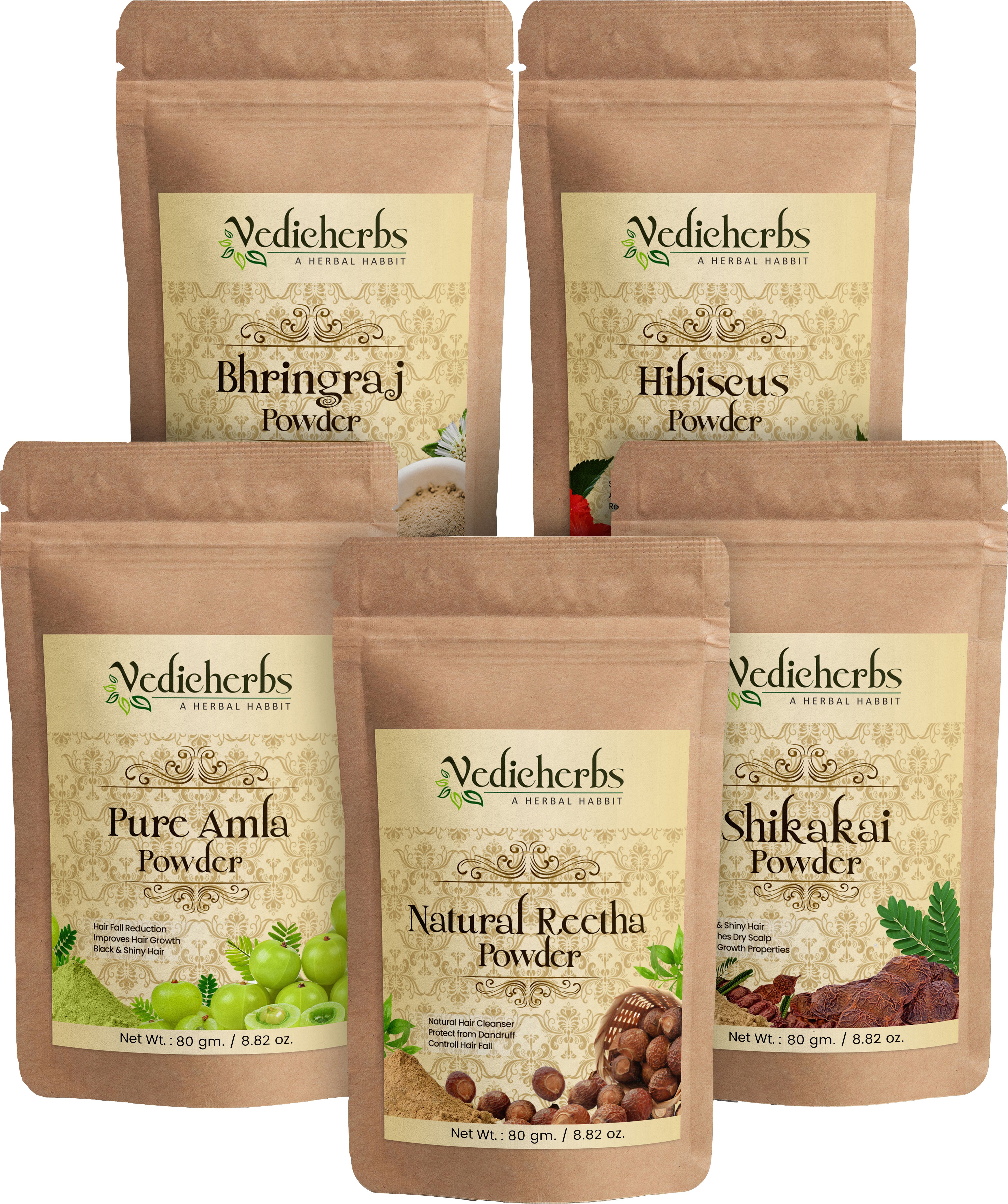 Amla, Reetha, Shikakai, Bhringraj & Hibiscus Powder - Hair Pack Combo Pack-image-2