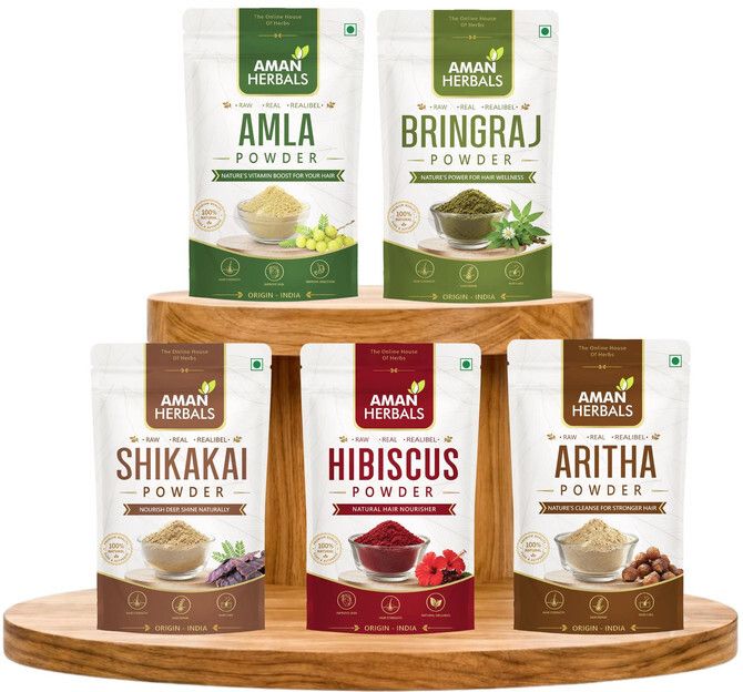 Amla, Reetha, Shikakai, Bhringraj & Hibiscus Powder for Hair Growth Pack-image-16