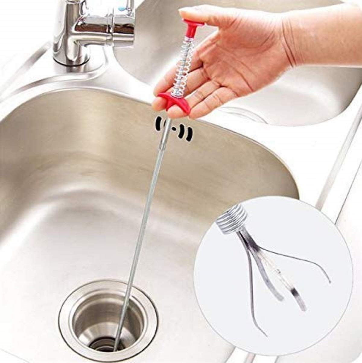 Stainless Steel Hair Catching Drain Cleaner Wire Spring Sink Cleaning Stick Hair Wash Basin