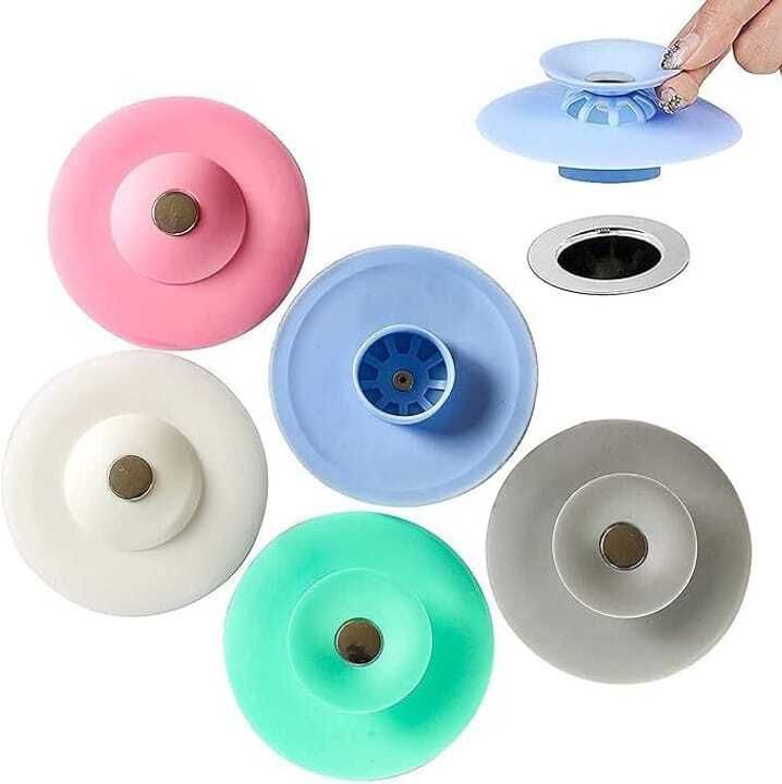 Flexible Silicone Drain Plug Stopper & Hair Catcher (2-in-1, Pack of 5) Hair Wash Basin