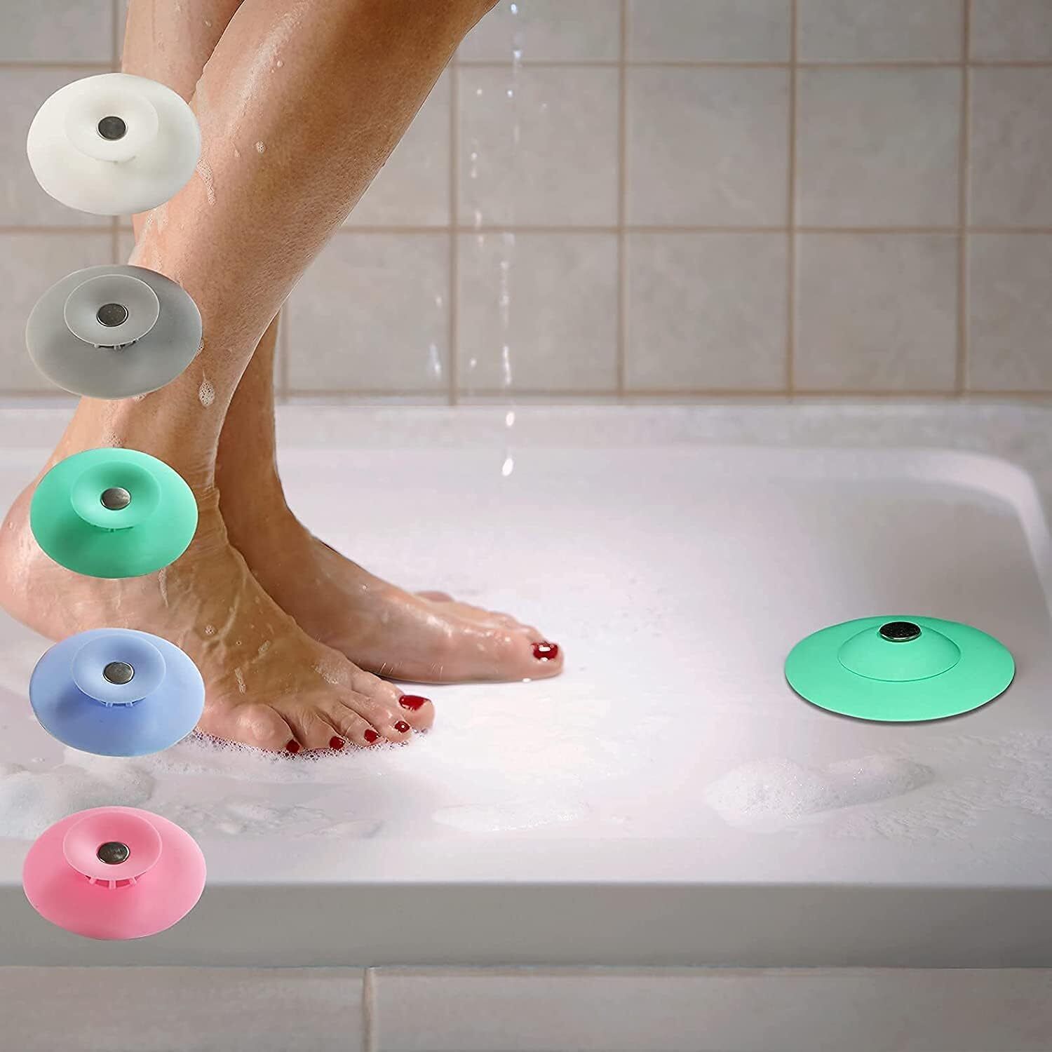 Silicone Sink Drain Plug & Hair Catcher 2-in-1 Stopper Pack of 5 Hair Wash Basin-image-38