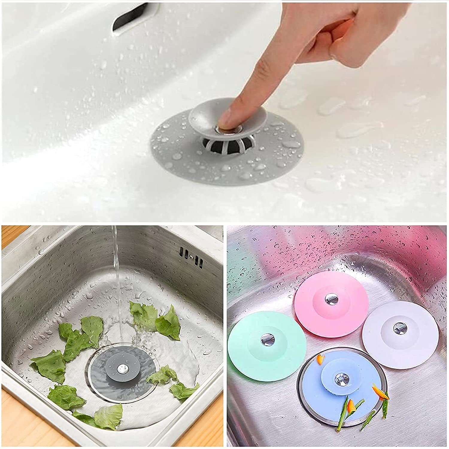 Silicone Drain Plugs, Universal Tub Plug Cover, 2-in-1 Filter Hair Wash Basin-image-9