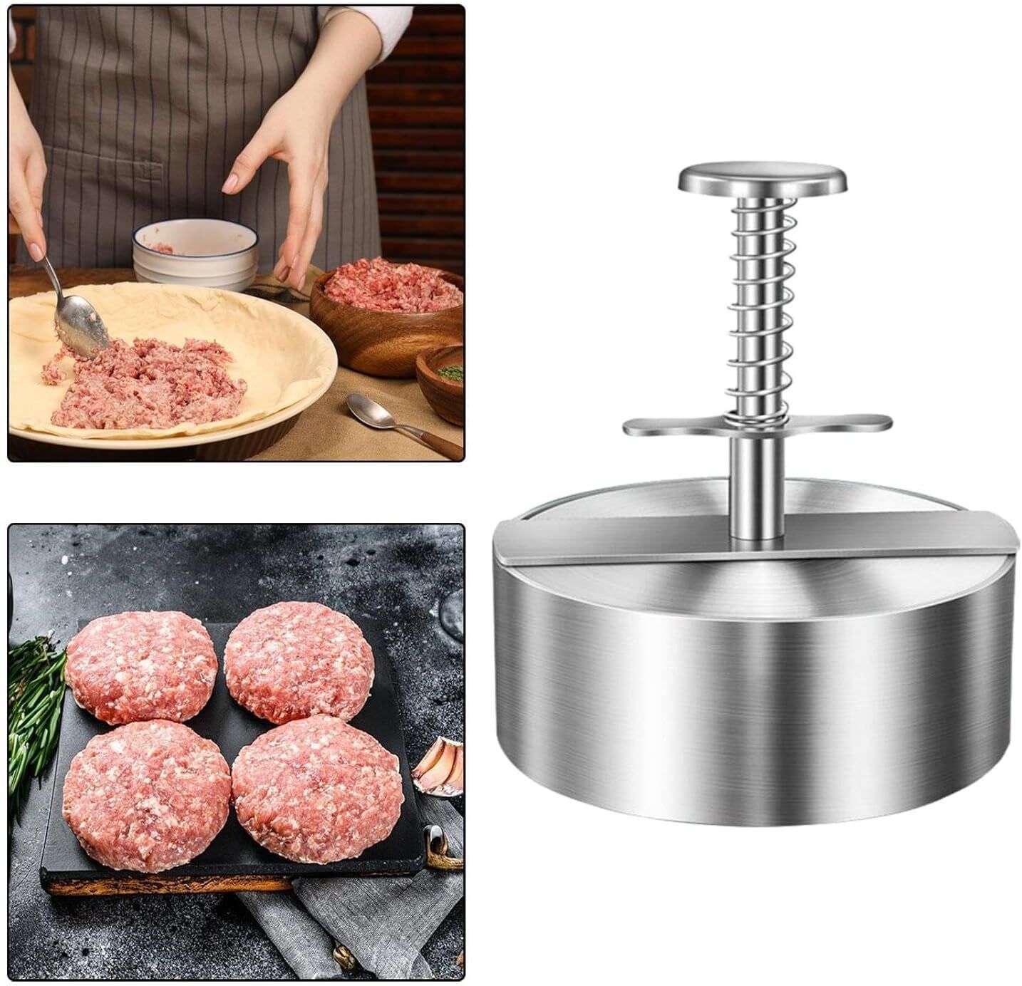 pormono Cold burger tikki maker Stainless Steel Hamburger Patty Maker Manual Dough Press-picture-34