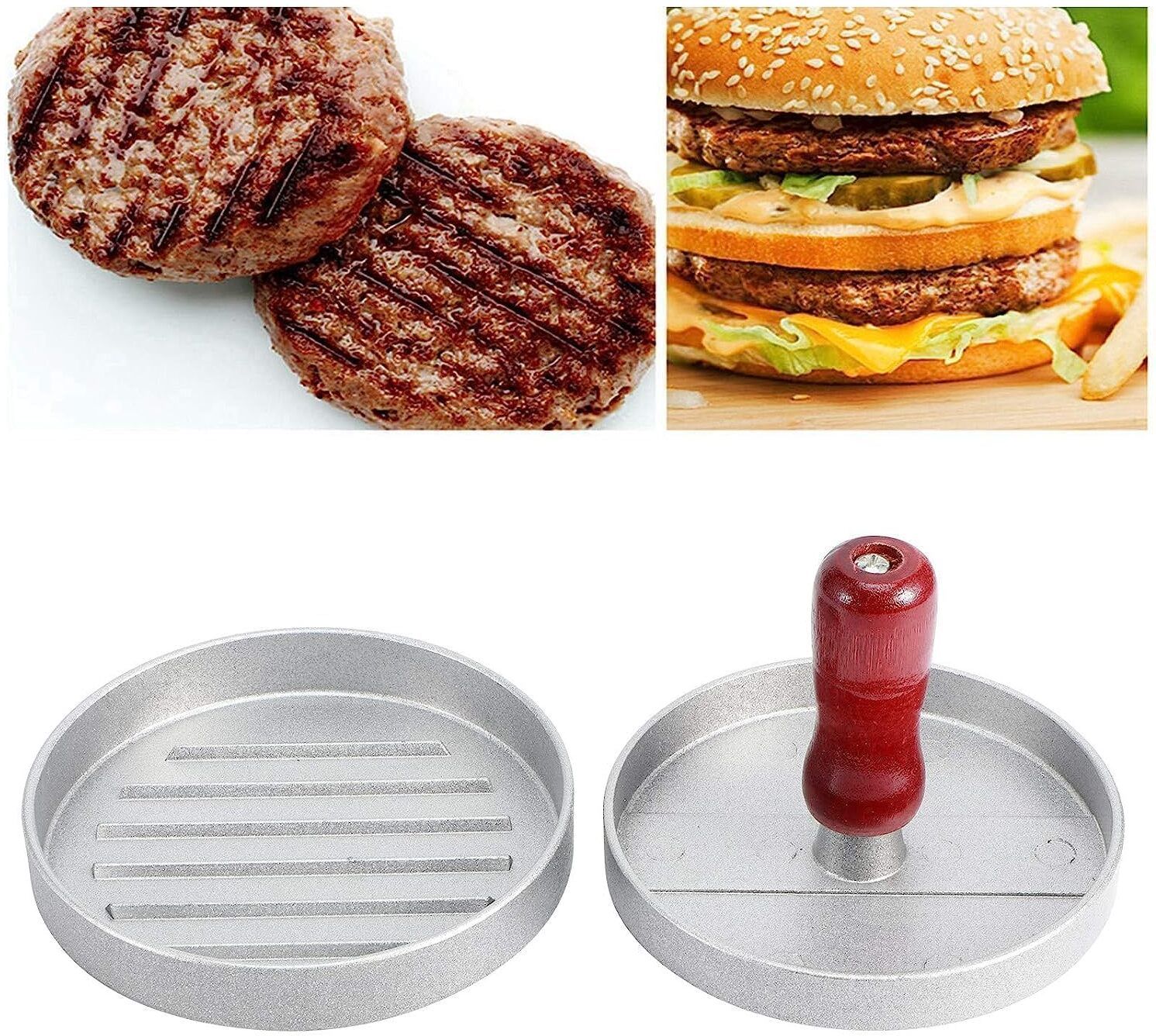 Hot Non-Stick Burger Press Aluminum Hamburger Patty Maker Manual Dough Press