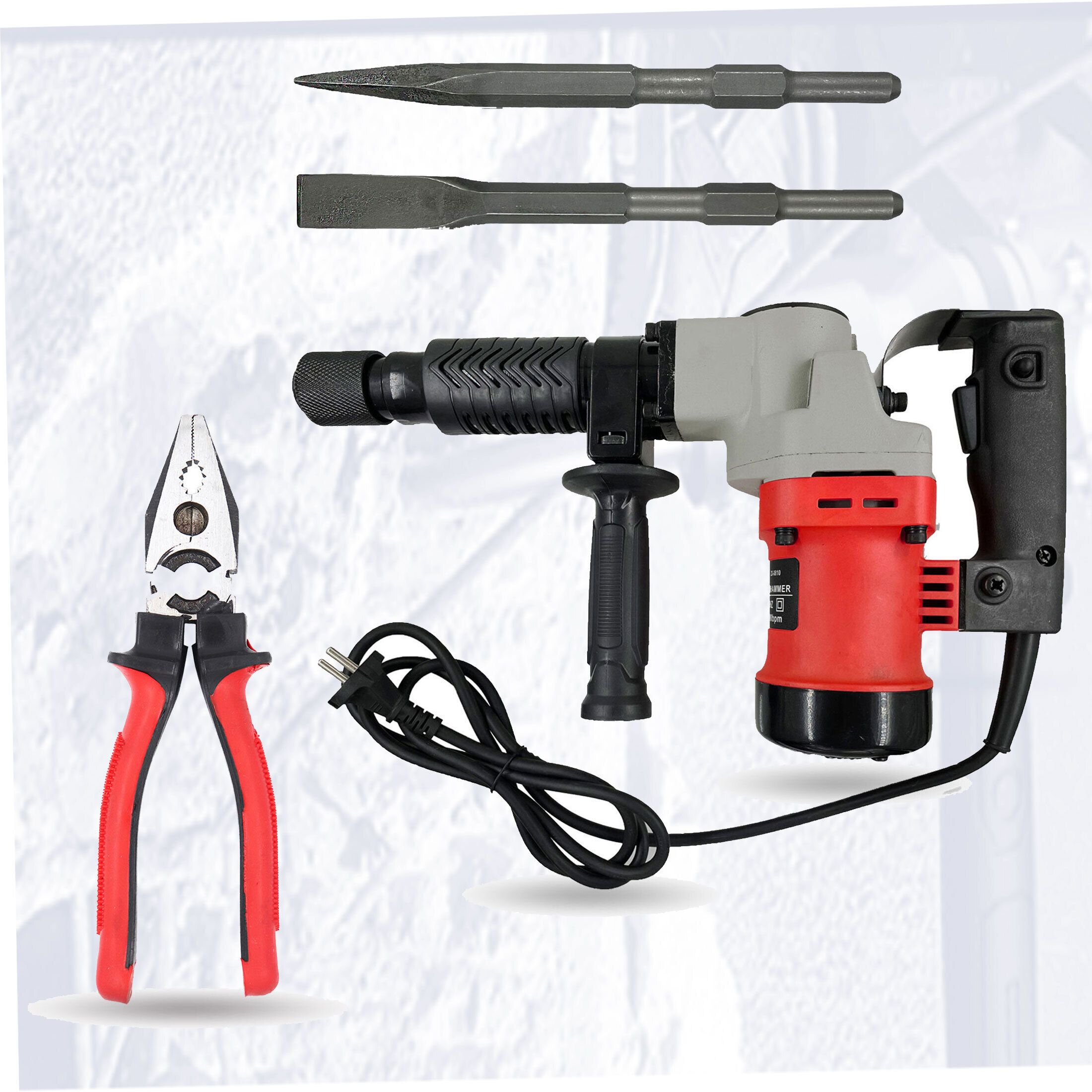 HGCM877M2 Demolition Chisel+Hammer HGCM877M2 Concrete Breaker Drill Machine with 2 Bits for Breaking Concrete Wall Rotary Hammer Drill-image-29