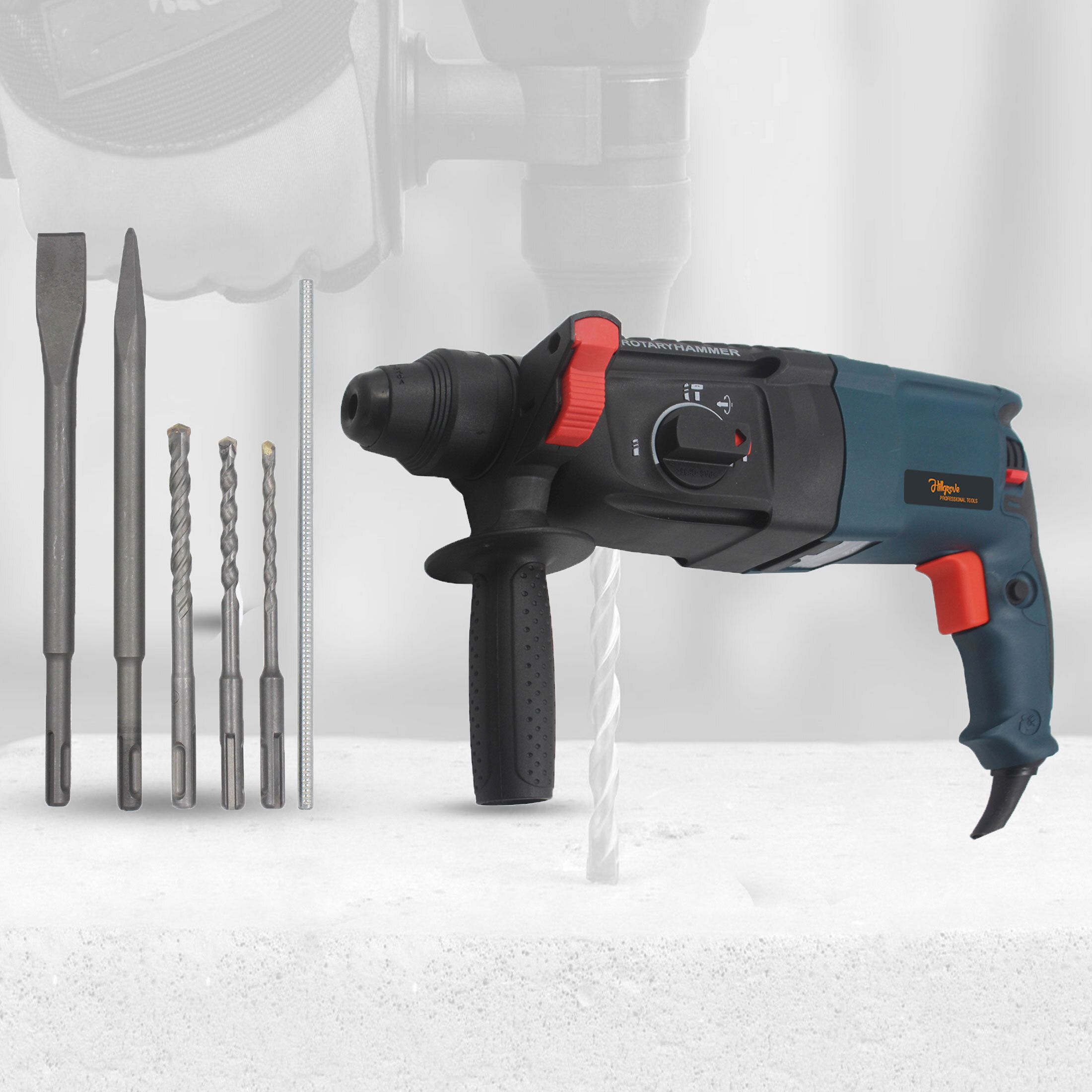 hillgrove H26H2 3 Modes Multi-Purpose Household Electric Rotary Hammer Drilling Machine Industrial Grade High Power Forward/Reverse Rotaion with 5 Bits for Making Holes in Metal/Wood/Concrete Hammer Drill-picture-29