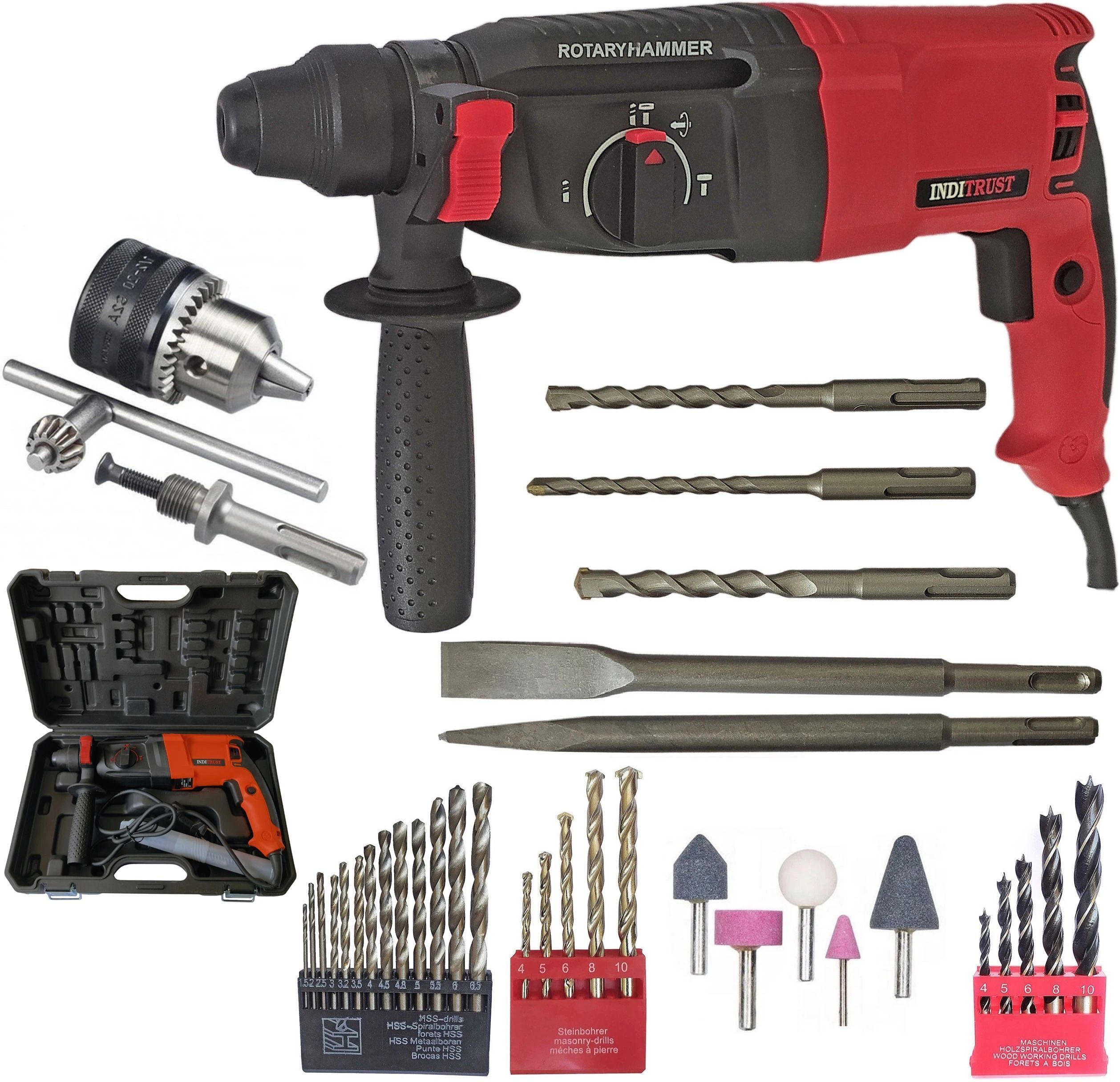 new 6 Month Warranty RED 1250W 26mm Electric Hammer Machine with 5pc bit new and 13mm drill chuck & Adaptor 13pc HSS 5pc Masonry 5pc Wood 5pc Stone Rotary Hammer Drill-image-2