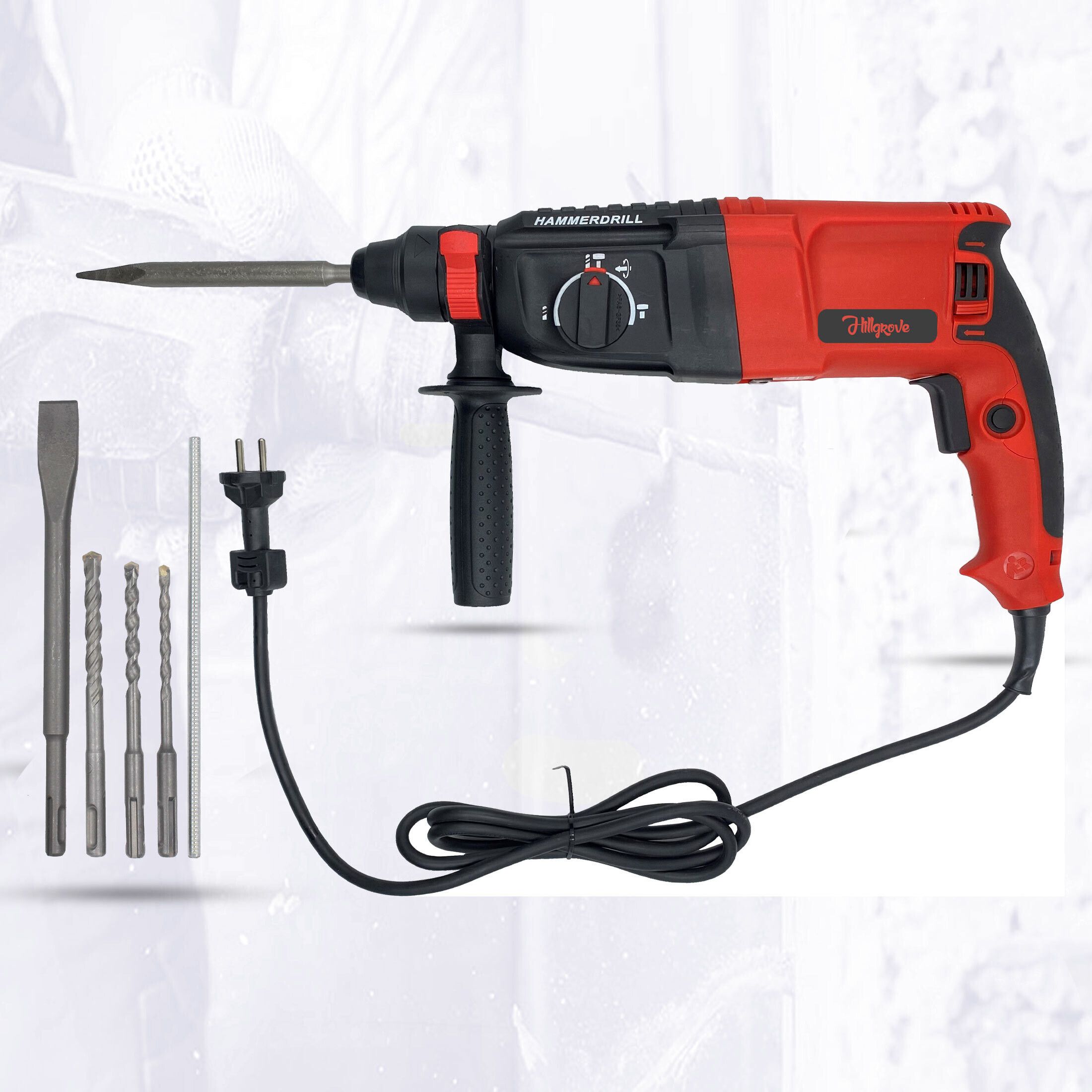 hillgrove 100% Copper Winding ll Purpose Impact Machine H26H10 Forward/Reverse Rotaion with 5 Bits for Making Holes Metal Wood Concrete Hammer Drill-picture-32