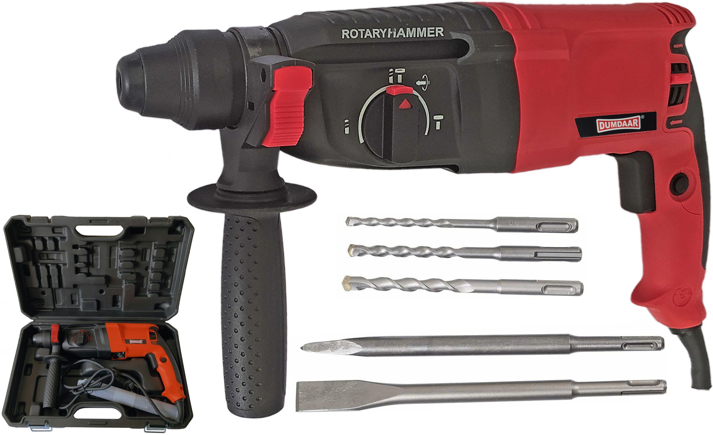 dumdaar DM26 1250w Red Rotary Electric Hammer Drill machine with 2pc Chisel and 3pc Hammer Bit Rotary Hammer Drill-picture-18