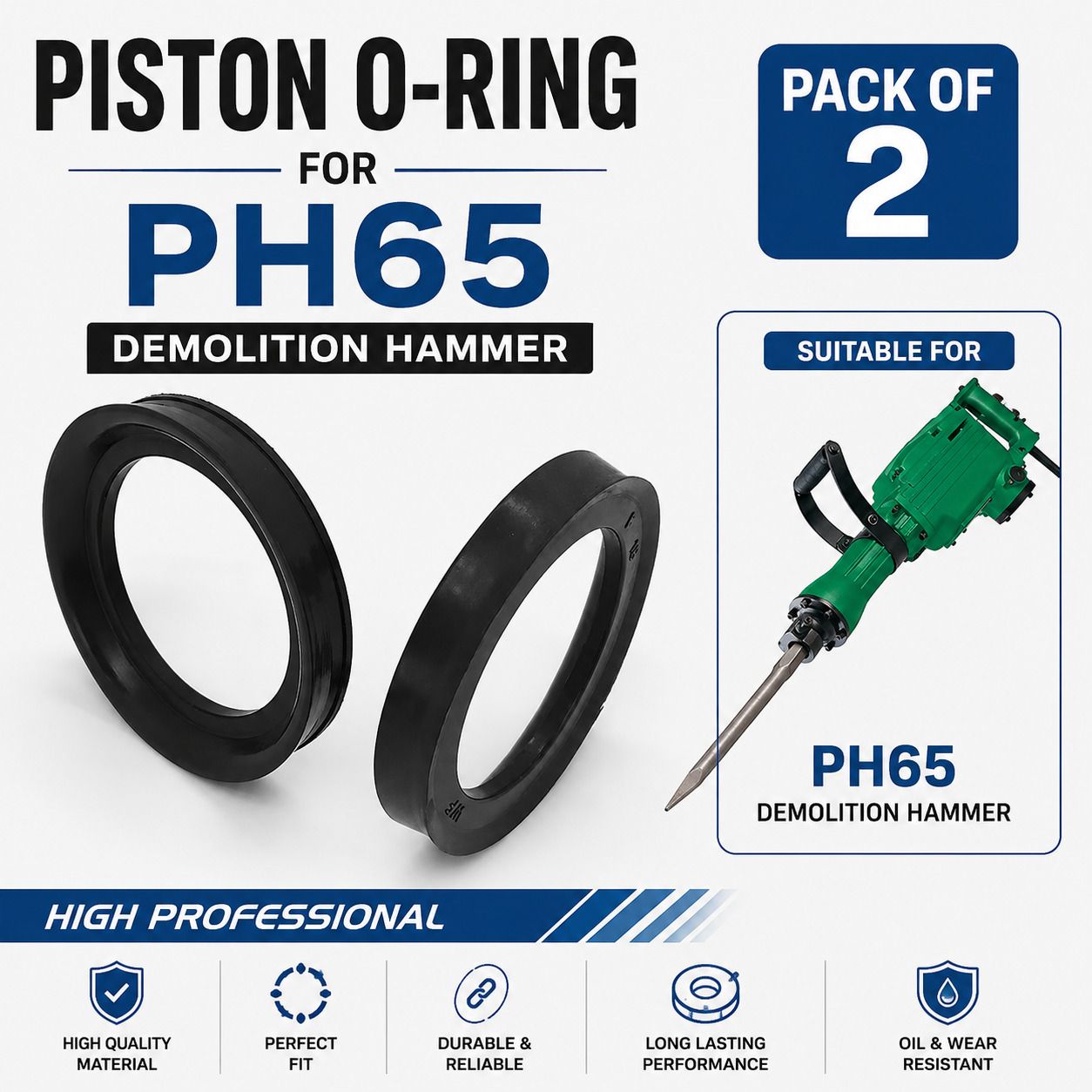 hoxiul PH65 Piston 0 Ring for 16KG Breaker Hammer | Heavy Duty Spare Part | Pack of 2 | PH65 O-Ring for 16KG Breaker Hammer Drill-picture-11