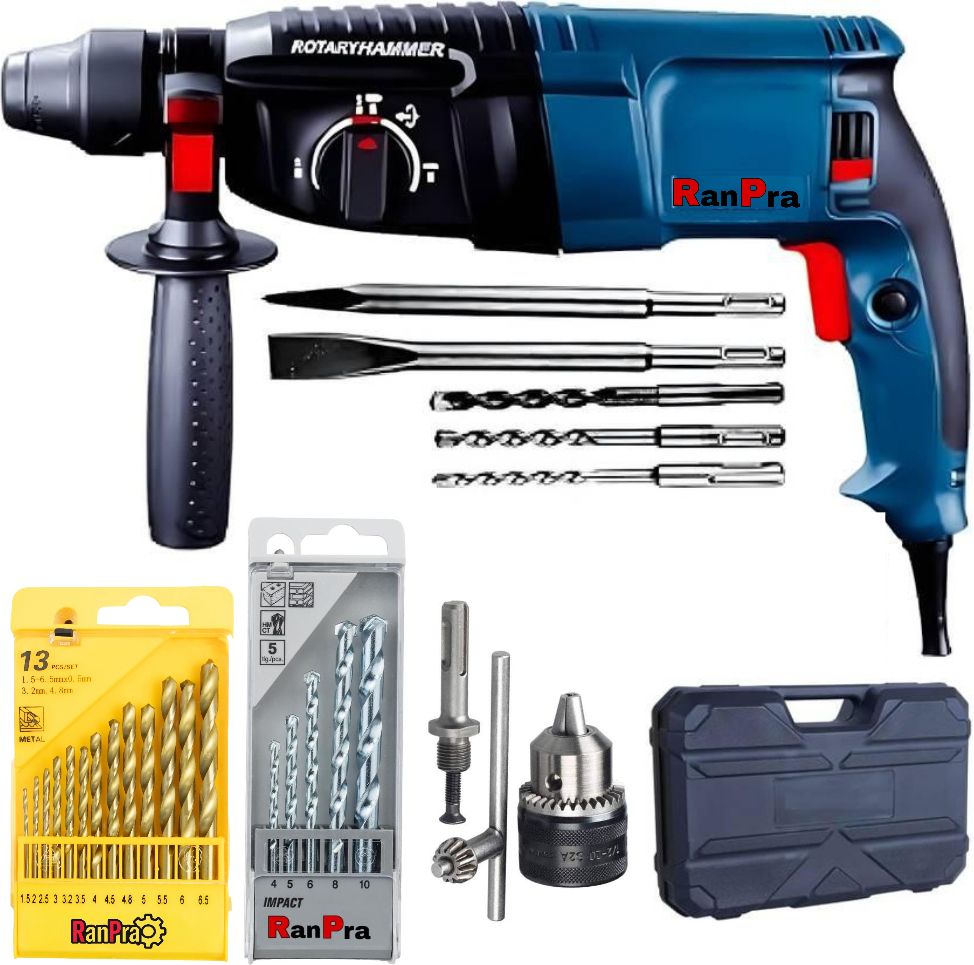 RP26 100% Copper winding Machine with 5pc bit 13mm drill chuck & Adaptor 13pc HSS 5Pc Masonry bit Rotary Hammer Drill-image-10