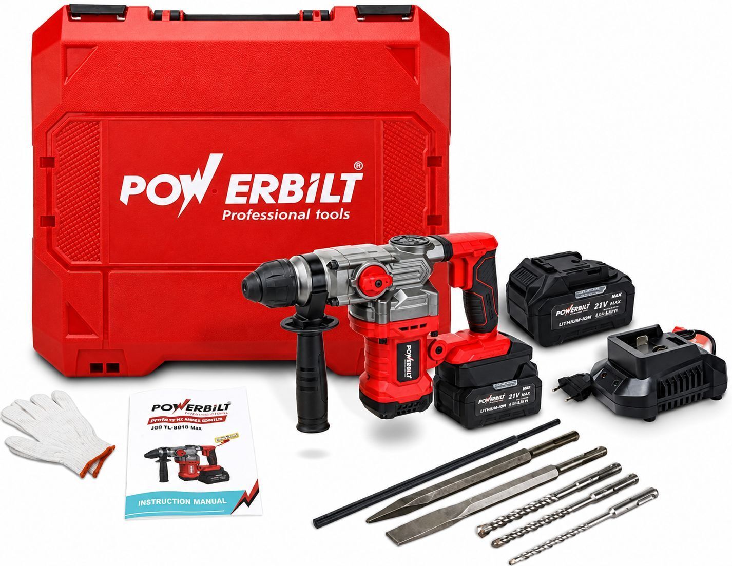 mpt PBT-CL-RDH5-26A POWERBILT CORDLESS ROTARY HAMMER BRUSHLESS DRILL 21V LI-ION BATTERY & CHARGER Hammer Drill-picture-25
