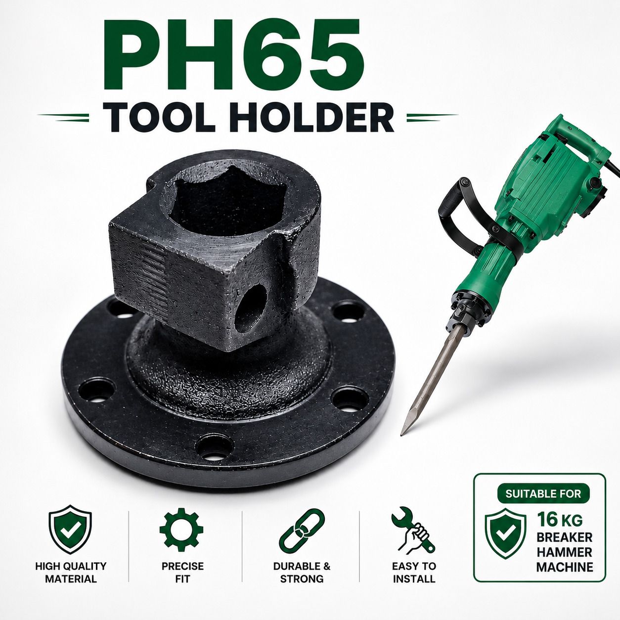 hoxiul PH65 Tool Holder for 16KG Breaker Hammer Machine | Heavy Duty Iron Spare Part 16 kg demolition hammer ph 65 front mouth tool holder Hammer Drill-picture-16