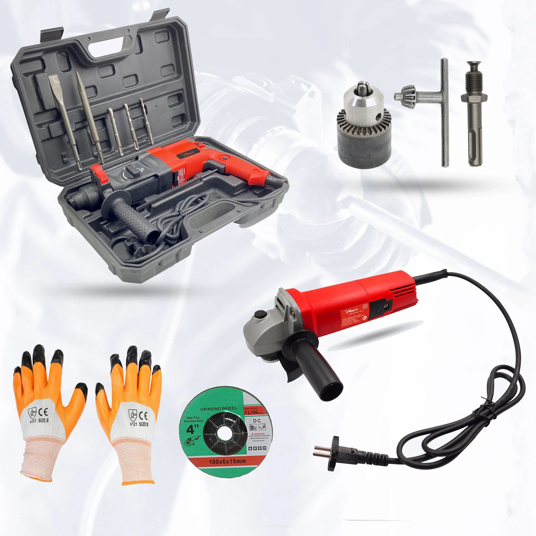 HGCM36M1 26mm Hammer Drill Machine Forward/Reverse Rotaion with Angle Grinder Drill Chunk(13mm),SDS Adapter,5Pcs SDS Plus Bits HGCM36M1 Rotary Hammer Drill-image-25