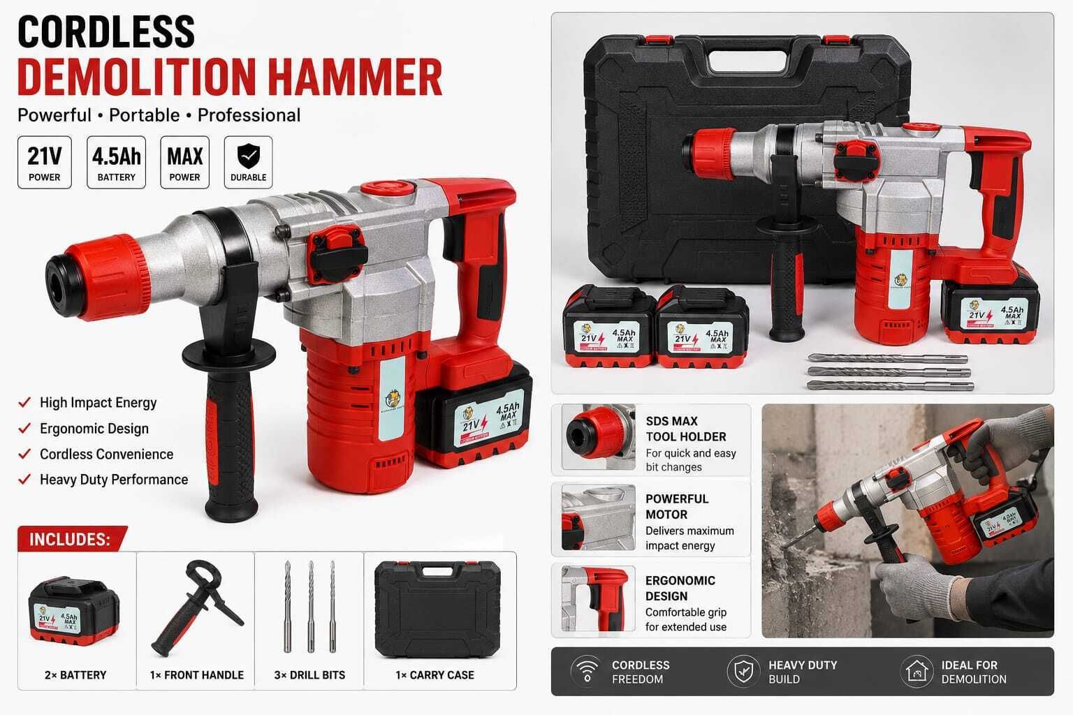 supplytap Cordless Hammer Drill Cordless Demolition Hammer & Hammer Drill Rotary Hammer Drill-picture-47