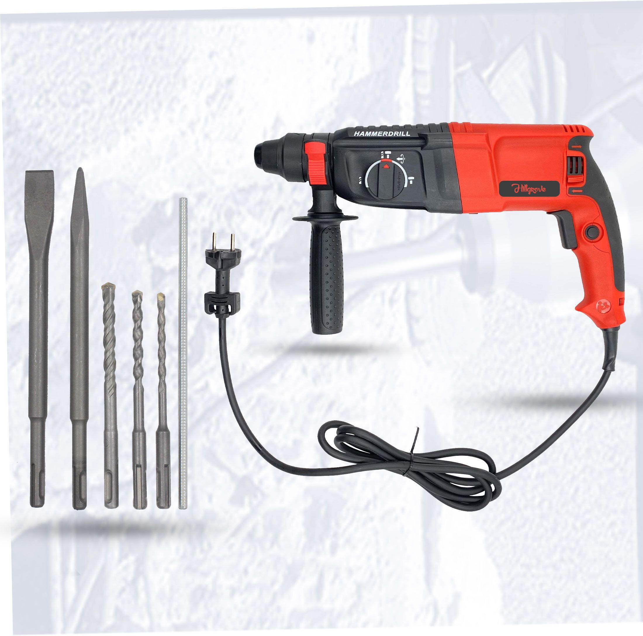 100% Copper Winding H26H8 3 Modes Multi-Purpose Rotary Hammer Drilling Machine H26H8 All Purpose 26mm Hammer Impact Drill Machine Forward/Reverse Rotaion with 5 Bits for Making Holes in Metal/Wood/Concrete Hammer Drill-image-6