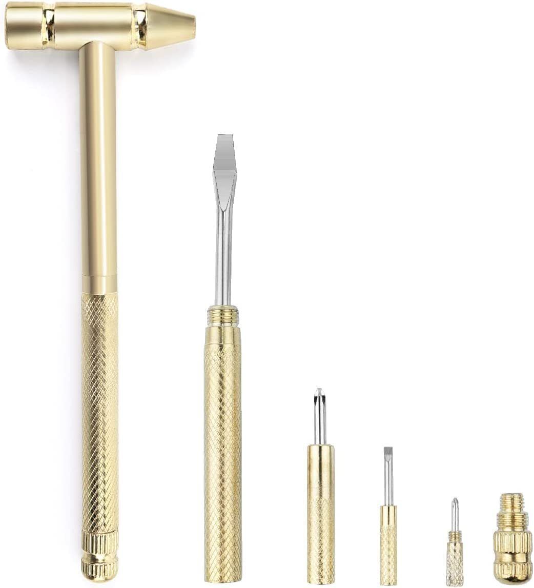 piluenterprise 6 in 1 Micro Mini Multifunction Copper Craft Hammer Car Safety Hammer-picture-5