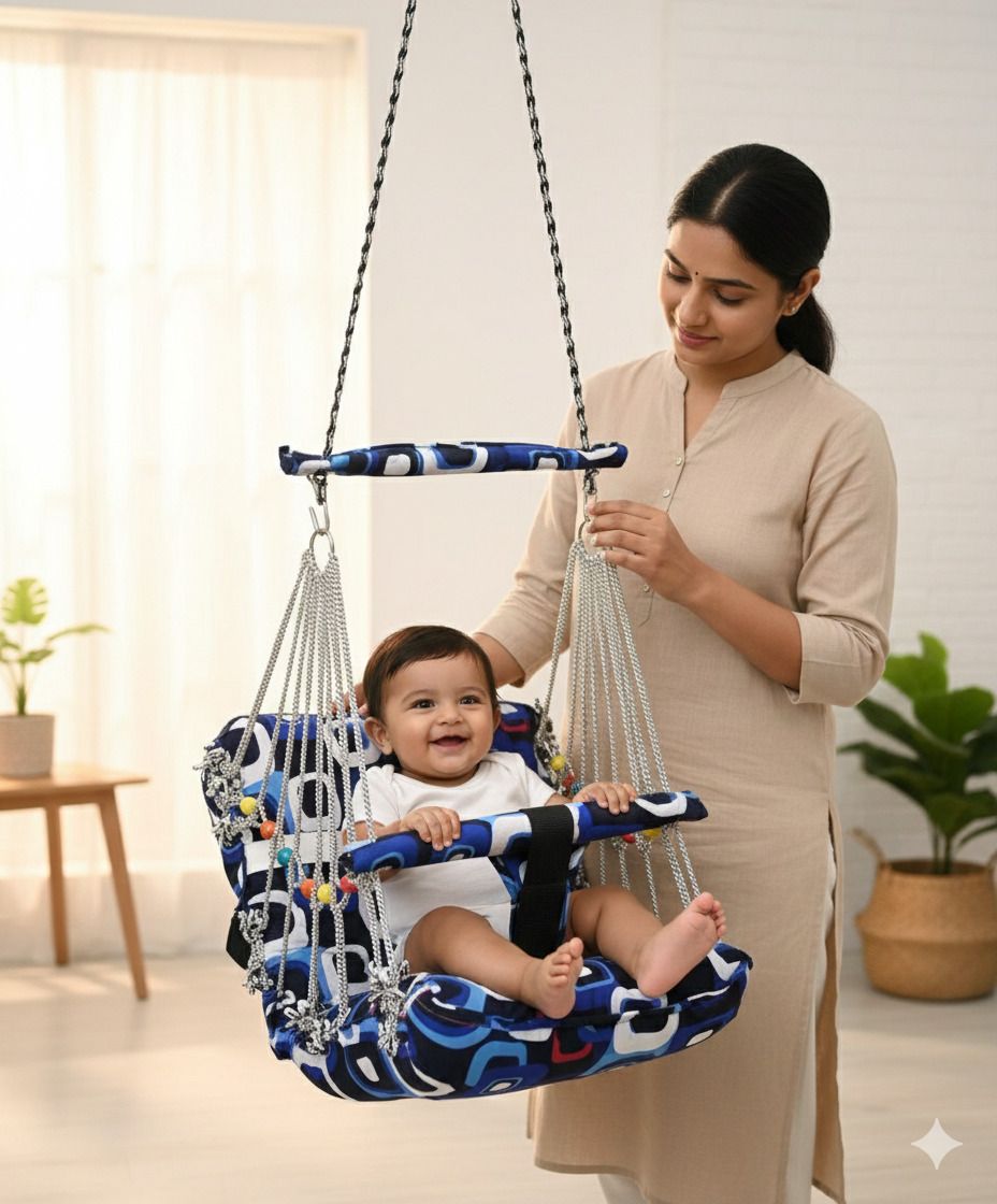 Comfortable 1-3 Year Baby Cotton Swing Chair with Safety Belt Swings-image-17