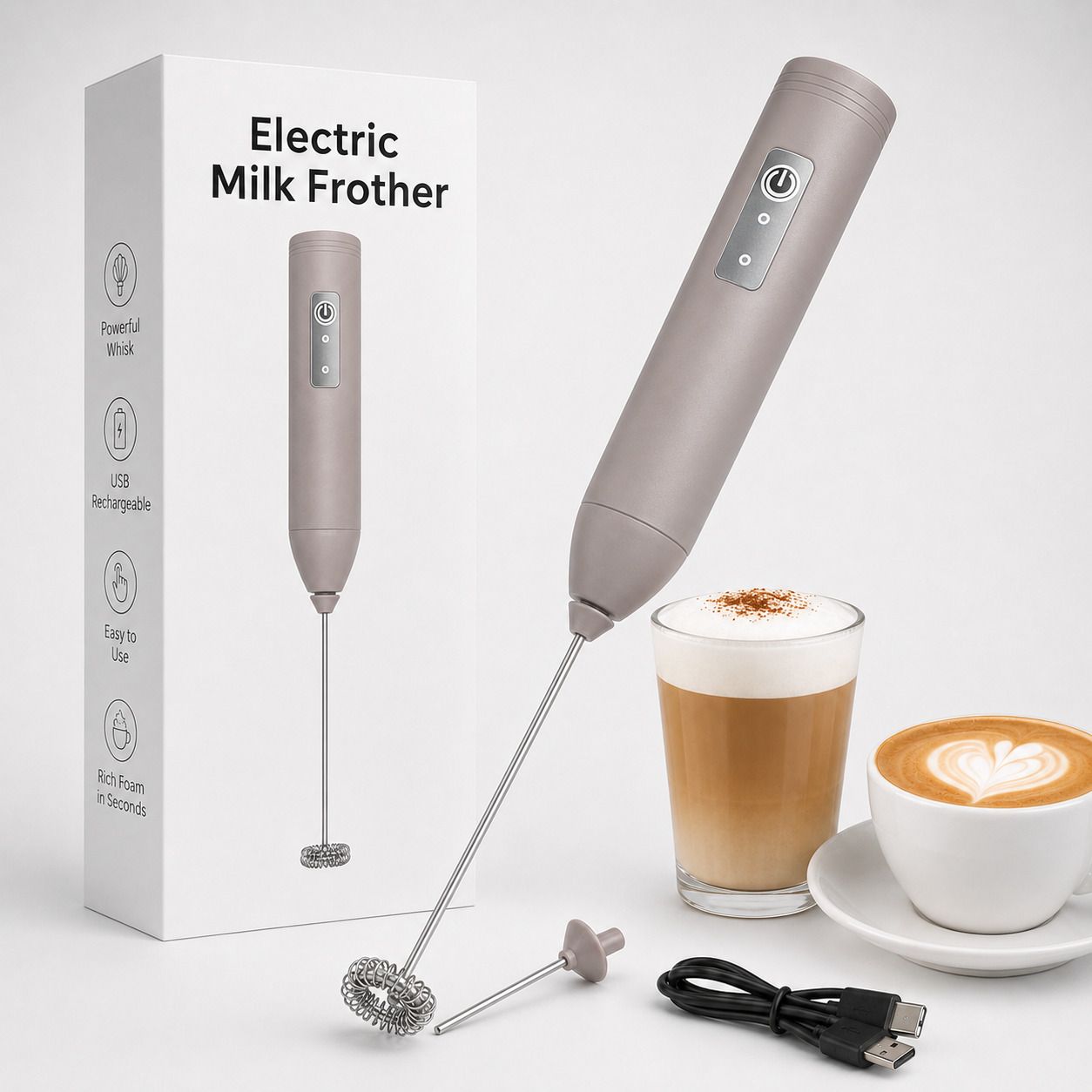 50 W 50 W Electric Coffee Frother Machine, Coffee & Milk Whisker, Hand Blender, Grey Hand Blender, Electric Whisk-image-16