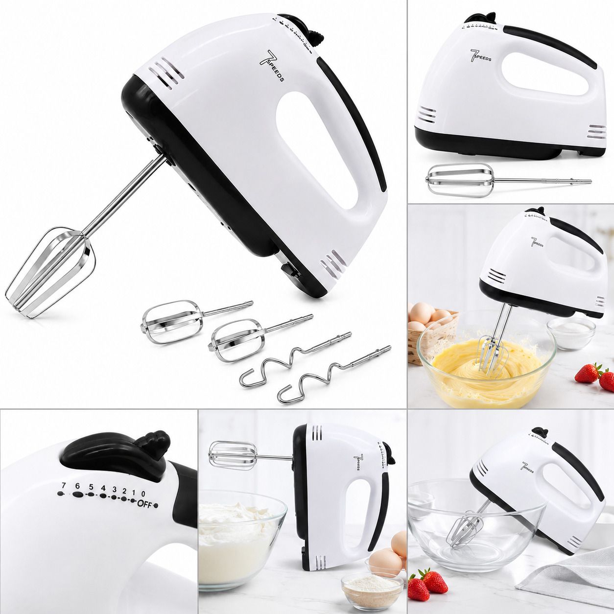260 W Speed Electric Hand Mixer Beater, Cake, Cream, Eggs & Baking, White and Black Electric Whisk, Hand Blender-image-39