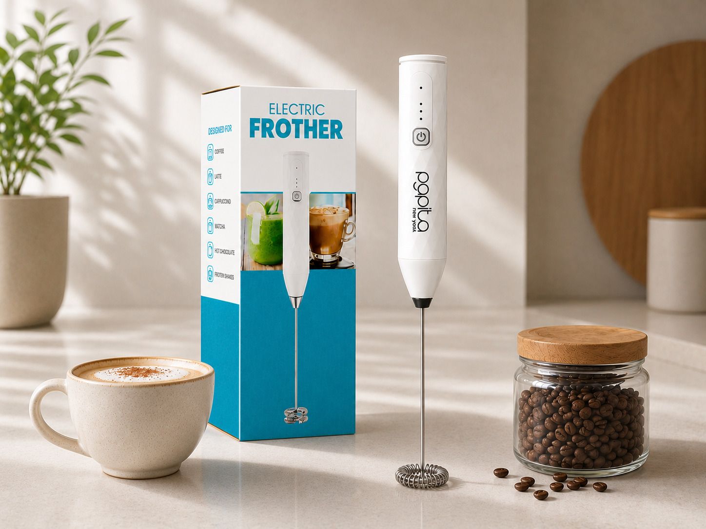 1200 W Electric Milk Frother Handheld with 3 Speed Whisk for Coffee Latte Hand Blender-image-29