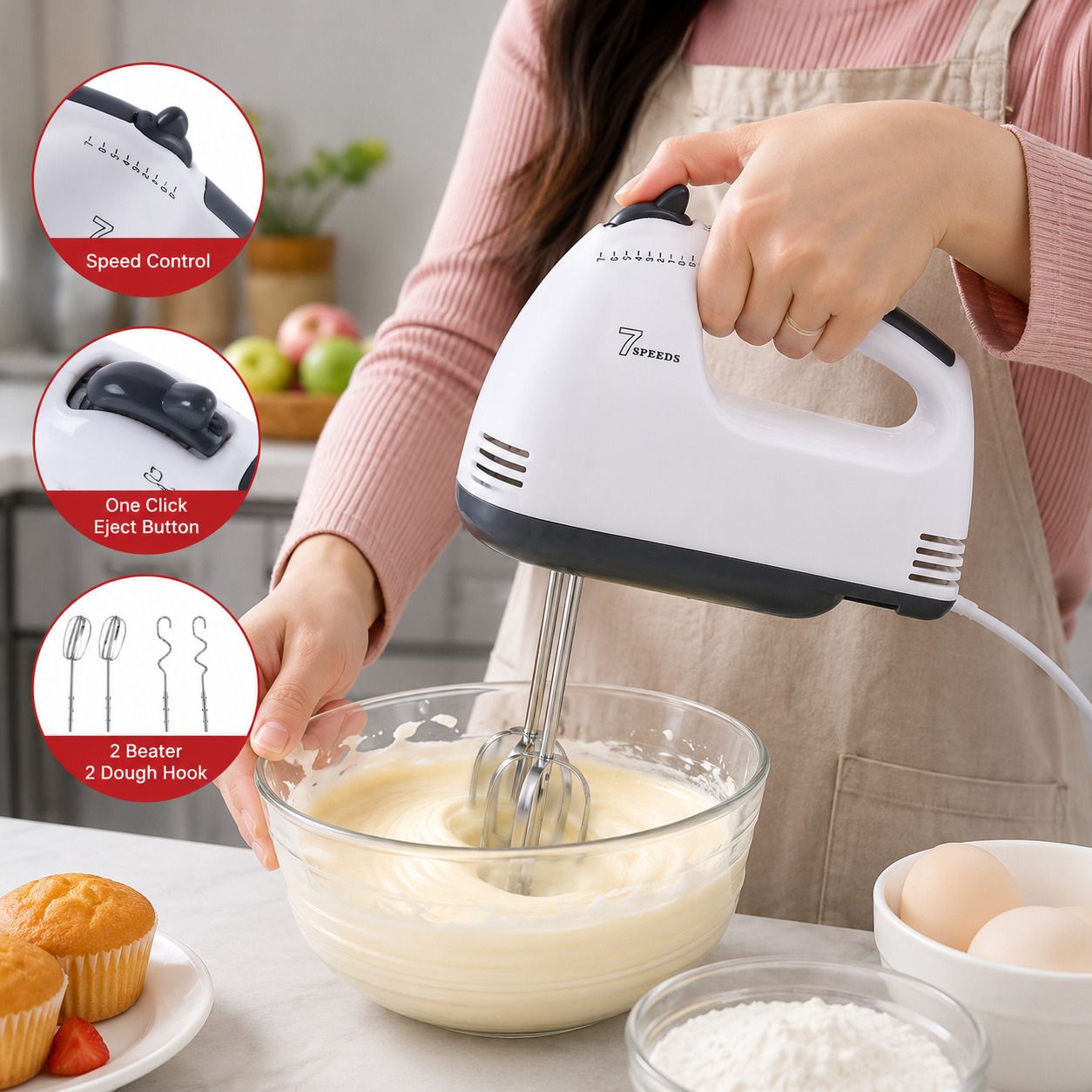 260 W White and Black Hand Blender, Electric Whisk-image-5