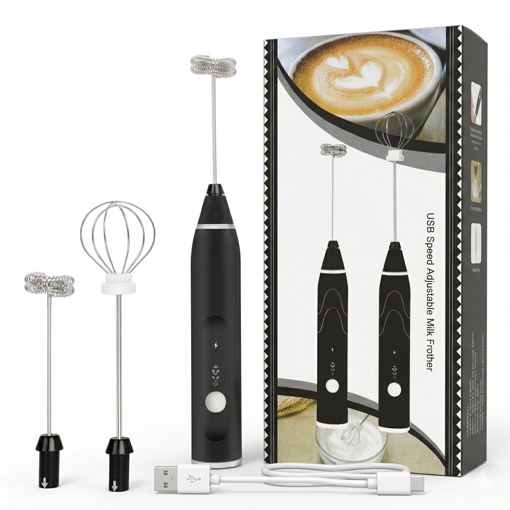 50 W Rechargeable Milk Frother & Egg Beater, 3-Speed USB Coffee Mixer, Black Electric Whisk-image-28