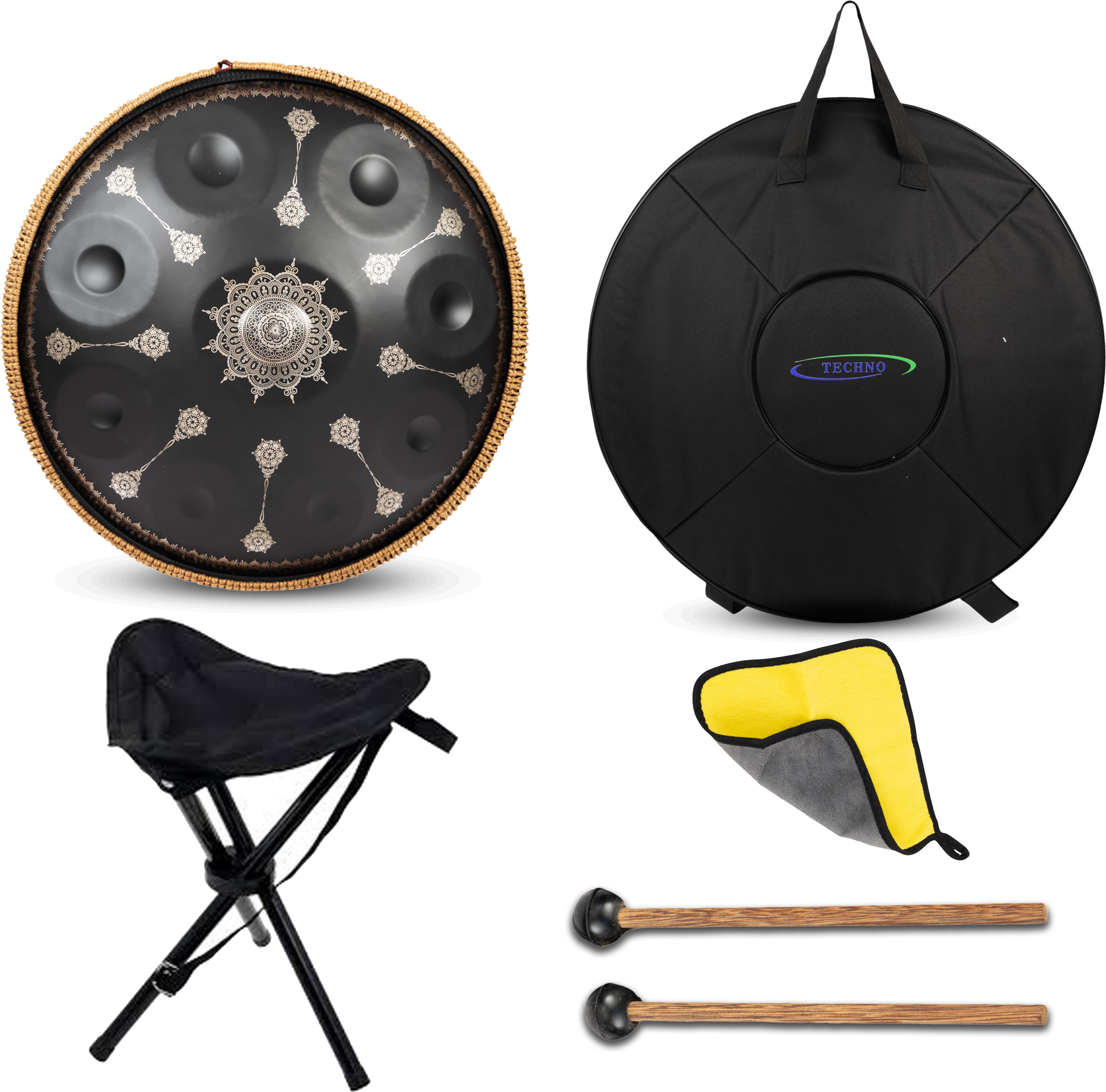 techno 22 IN 9 Tone Premium Handpan Drum Stainless Steel with Bag,Stand & Mallets-Black Finger Cymbal-picture-15