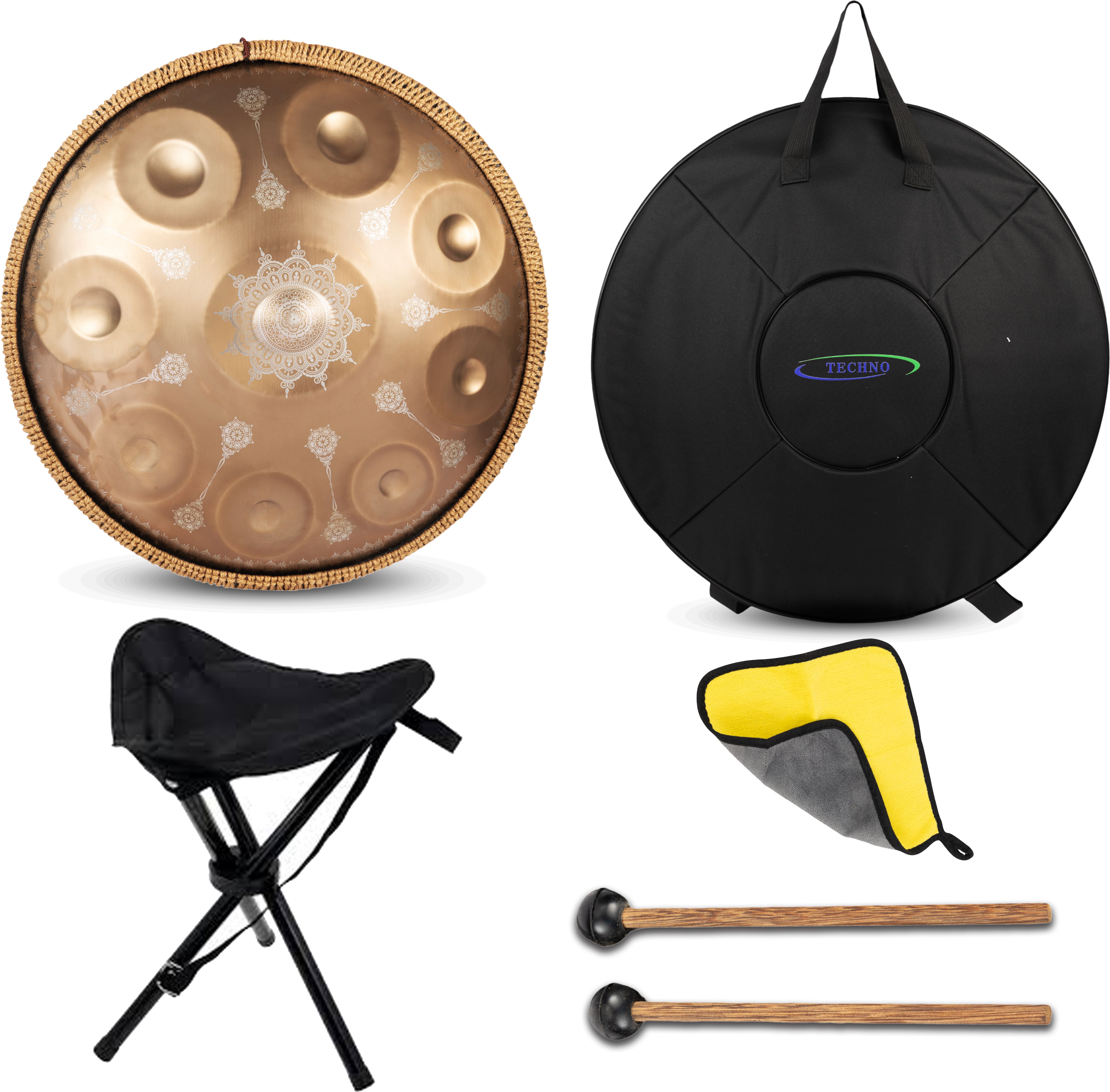 techno 22 IN 9 Tone Premium Handpan Drum Stainless Steel with Bag,Stand &Mallets-Golden Finger Cymbal-picture-14