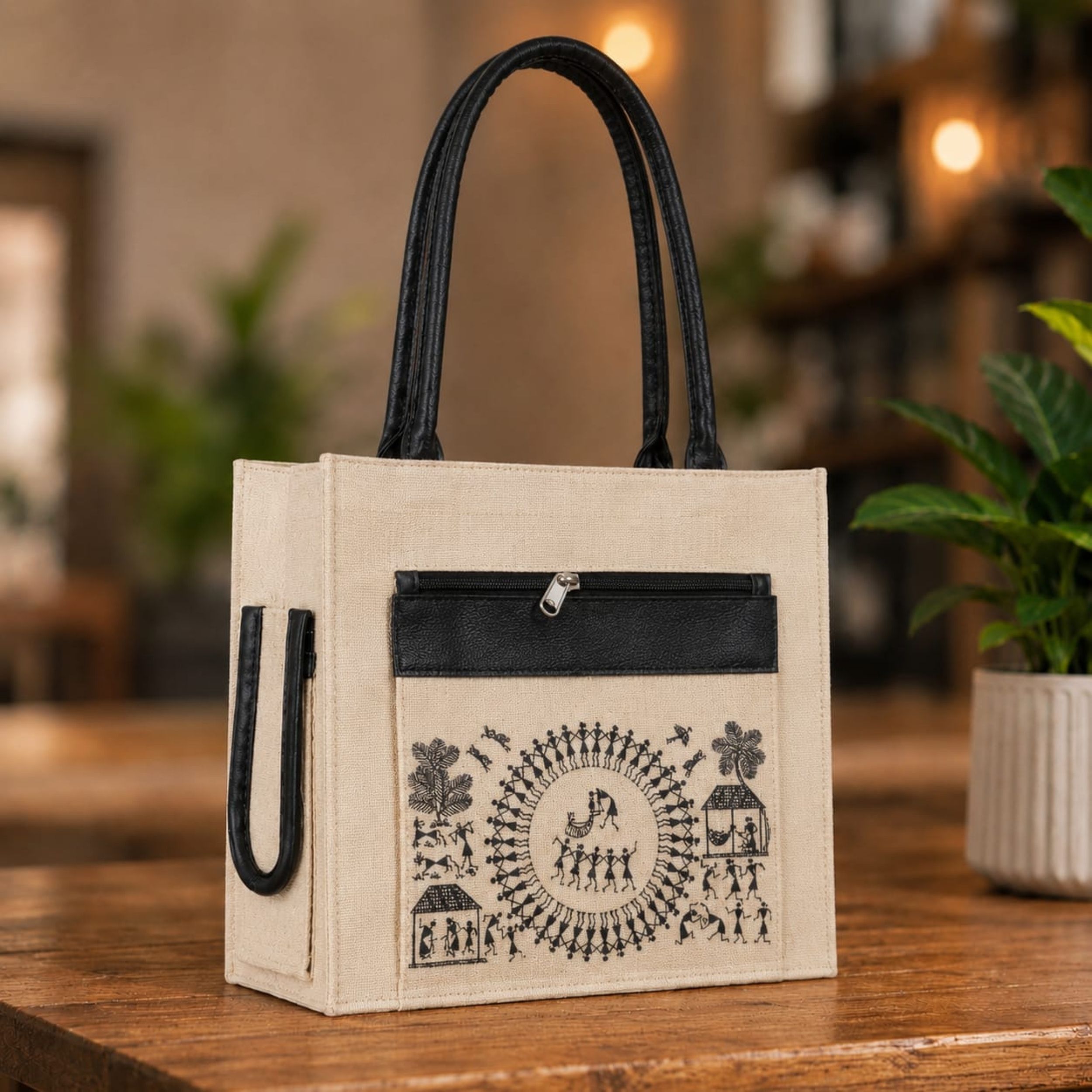 Women Beige, Black Messenger Bag-image-44