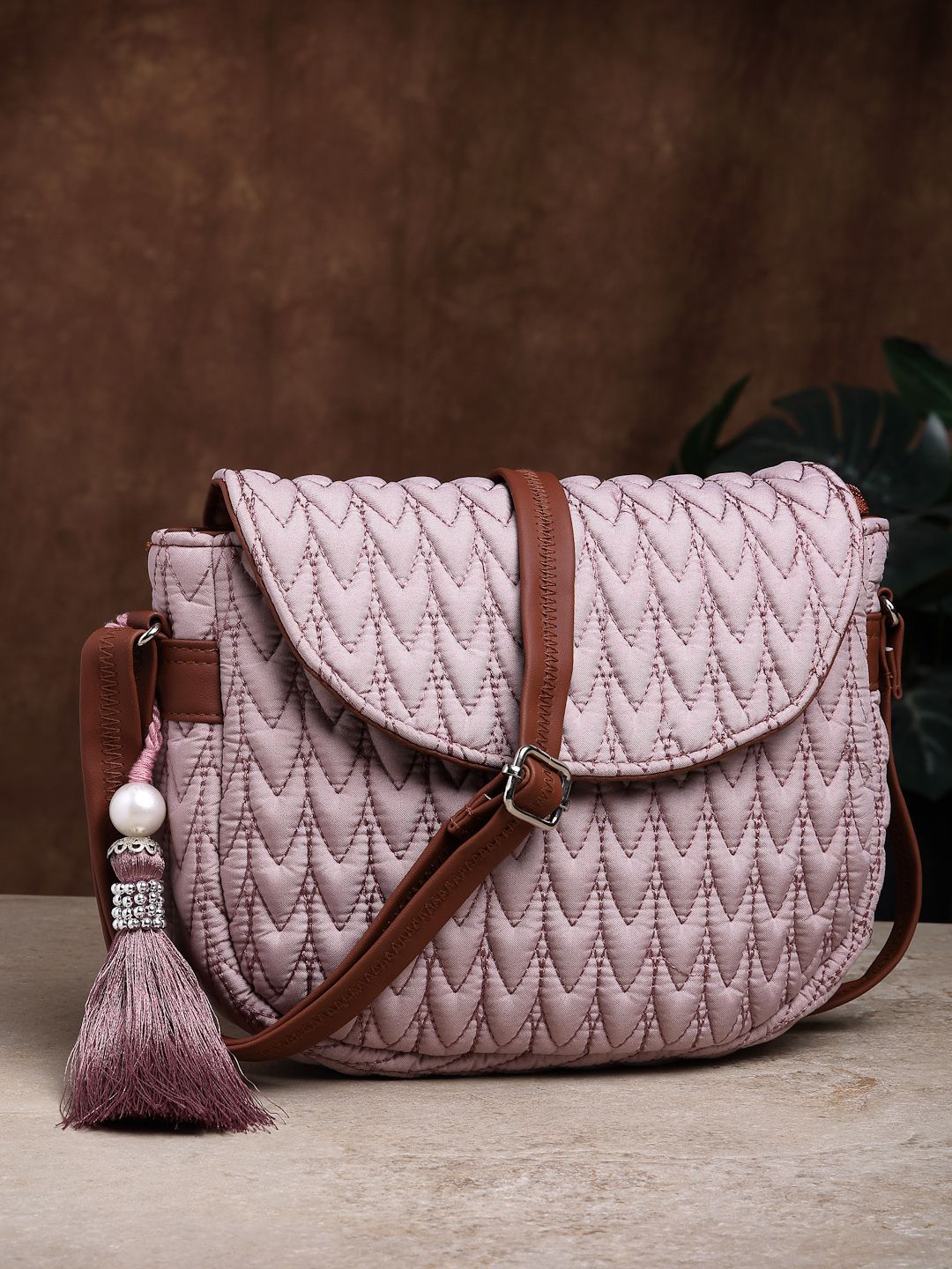 Women Pink, Tan Sling Bag-image-43