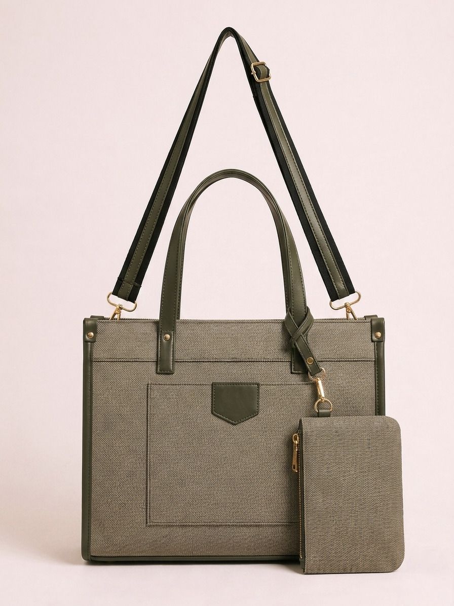 hazelle Women Beige, Green Tote-picture-15