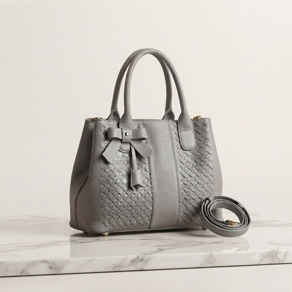 Women Grey, Black, White Tote-image-4
