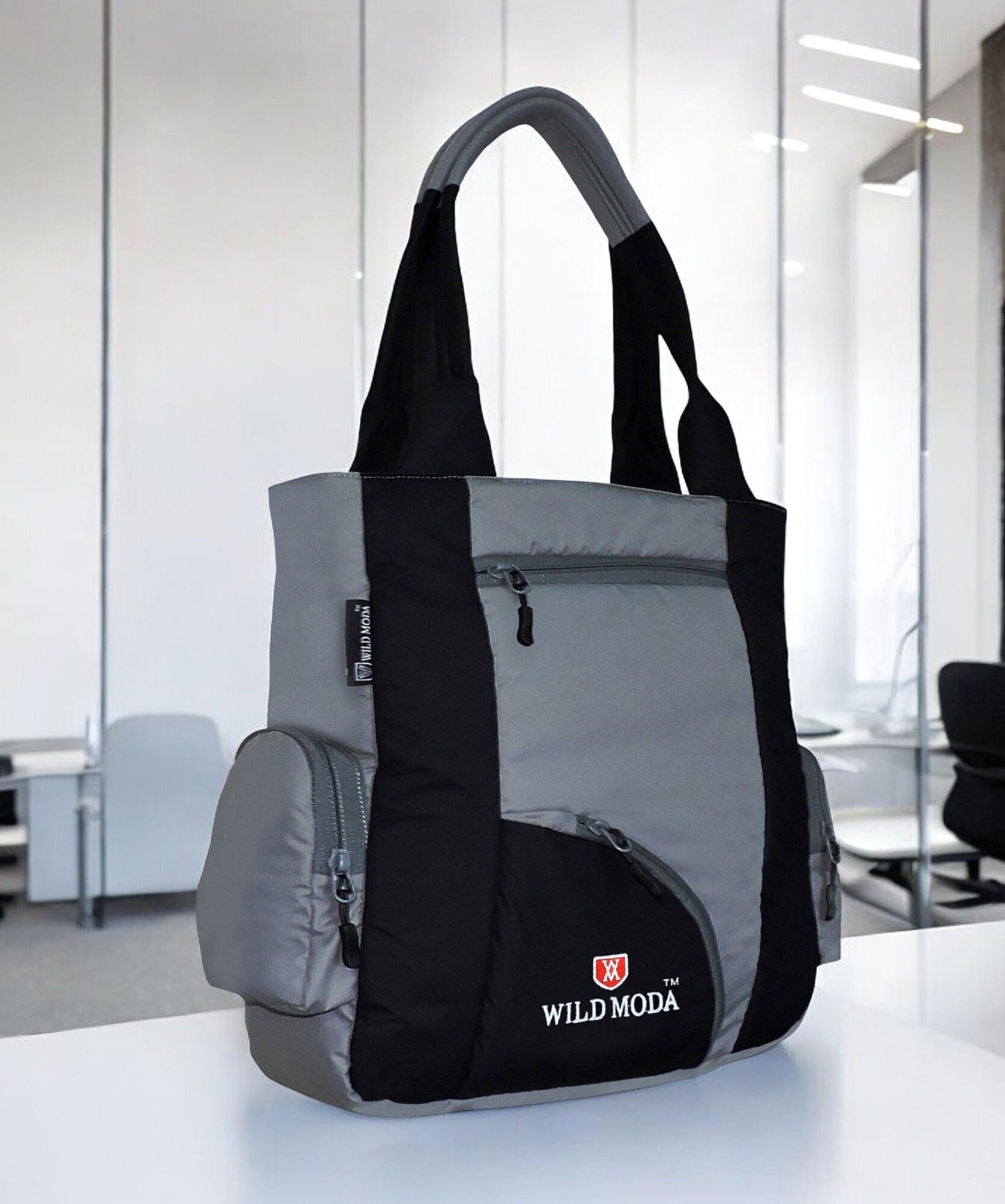 wildmoda Women Black, Grey Tote - Regular Size-picture-15