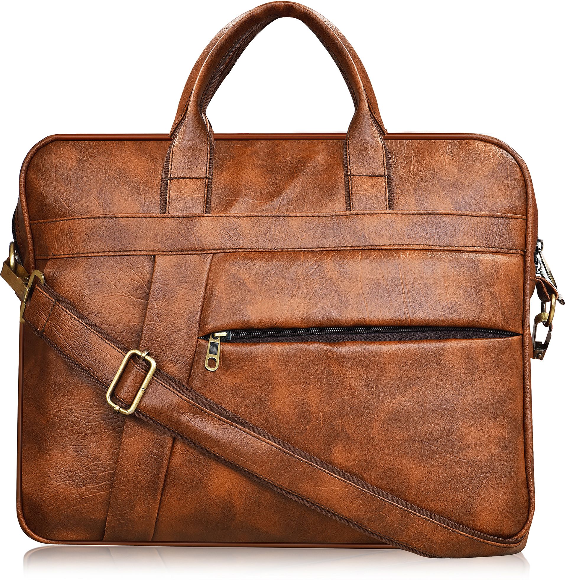 Tan Color Faux Leather 10L Office Laptop Bag For Men & Women BG03 Waterproof Messenger Bag-image-32